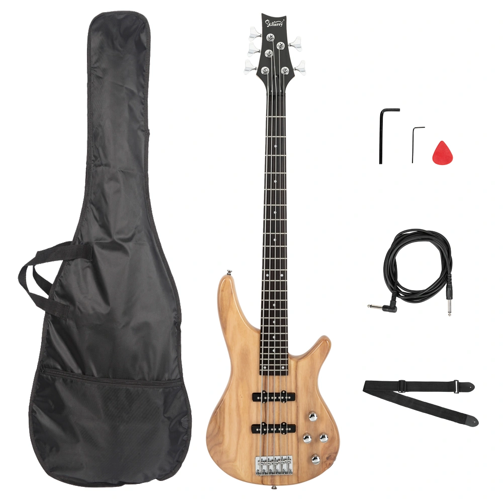 GIB Electric 5 String Bass Guitar Full Size Bag Strap Pick Connector Wrench Tool Burlywood view 2