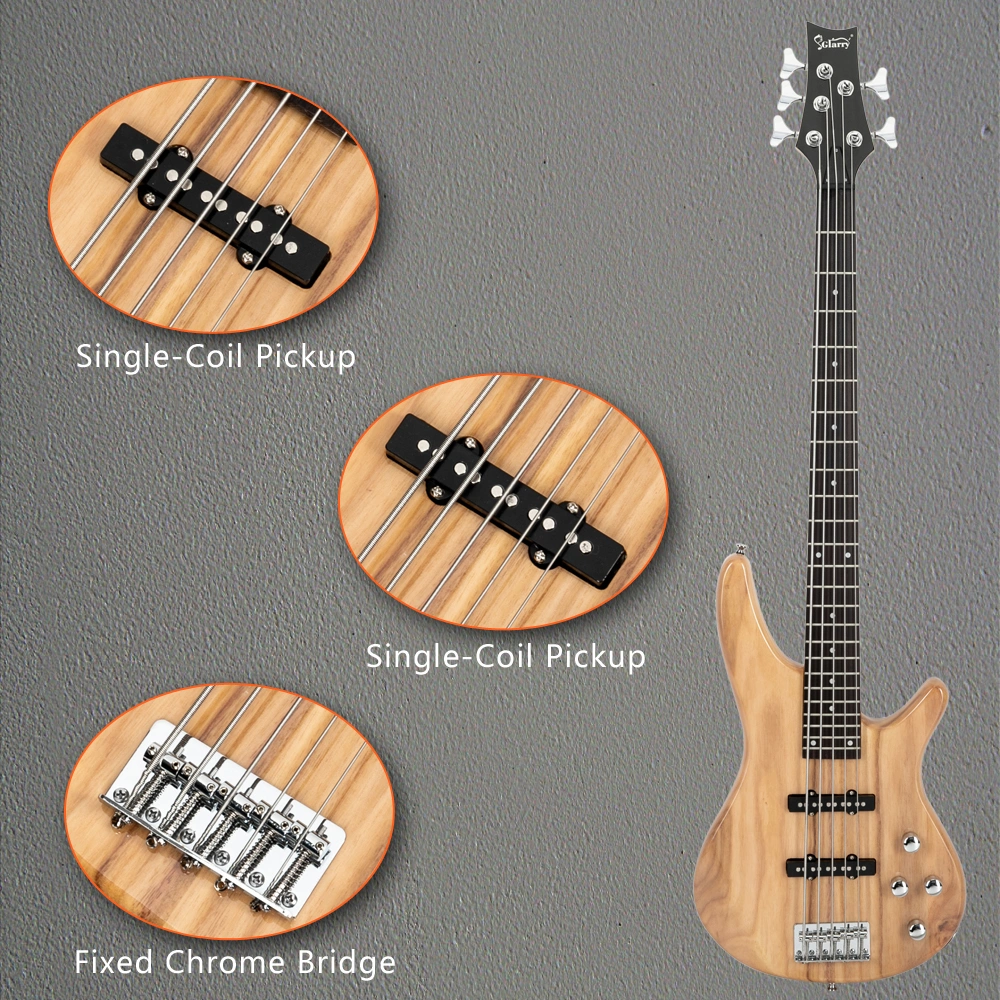 GIB Electric 5 String Bass Guitar Full Size Bag Strap Pick Connector Wrench Tool Burlywood view 20
