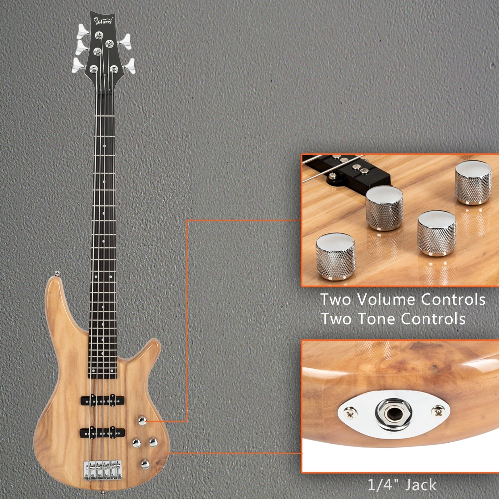 GIB Electric 5 String Bass Guitar Full Size Bag Strap Pick Connector Wrench Tool Burlywood view 21