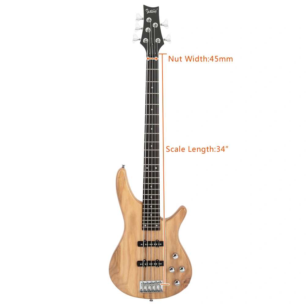 GIB Electric 5 String Bass Guitar Full Size Bag Strap Pick Connector Wrench Tool Burlywood view 23