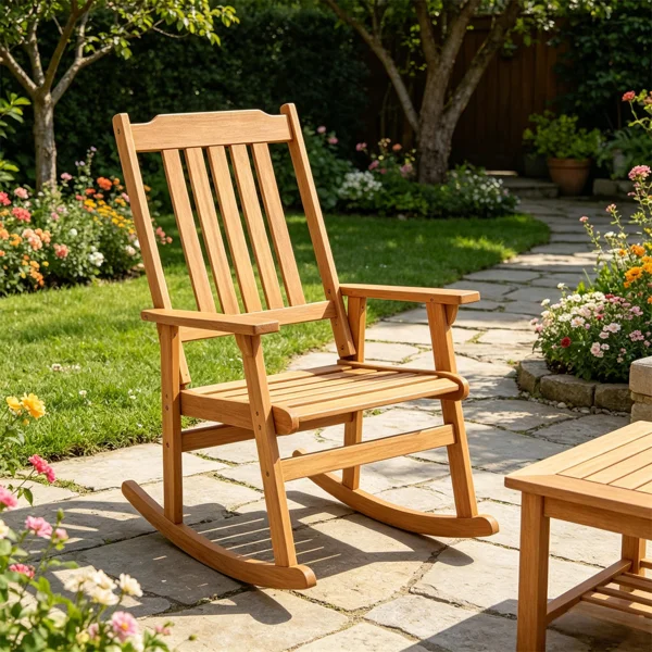 Solid Acacia Wood Outdoor Rocking Chair, Heavy Duty 400LBS Capacity Porch Rocker with Slatted Back for Backyard Deck Garden view 5