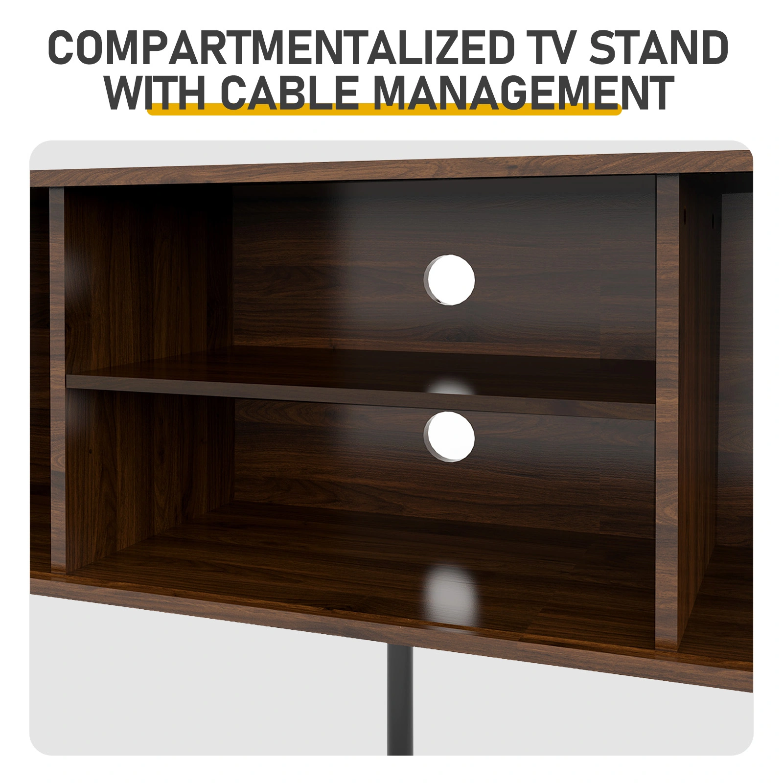 Walnut Embossed Particle Board TV Stand, Oval Tabletop 147×35×58cm, Modern Entertainment Center with Sliding Grid Doors, Media Console Cabinet for Living Room Bedroom view 12