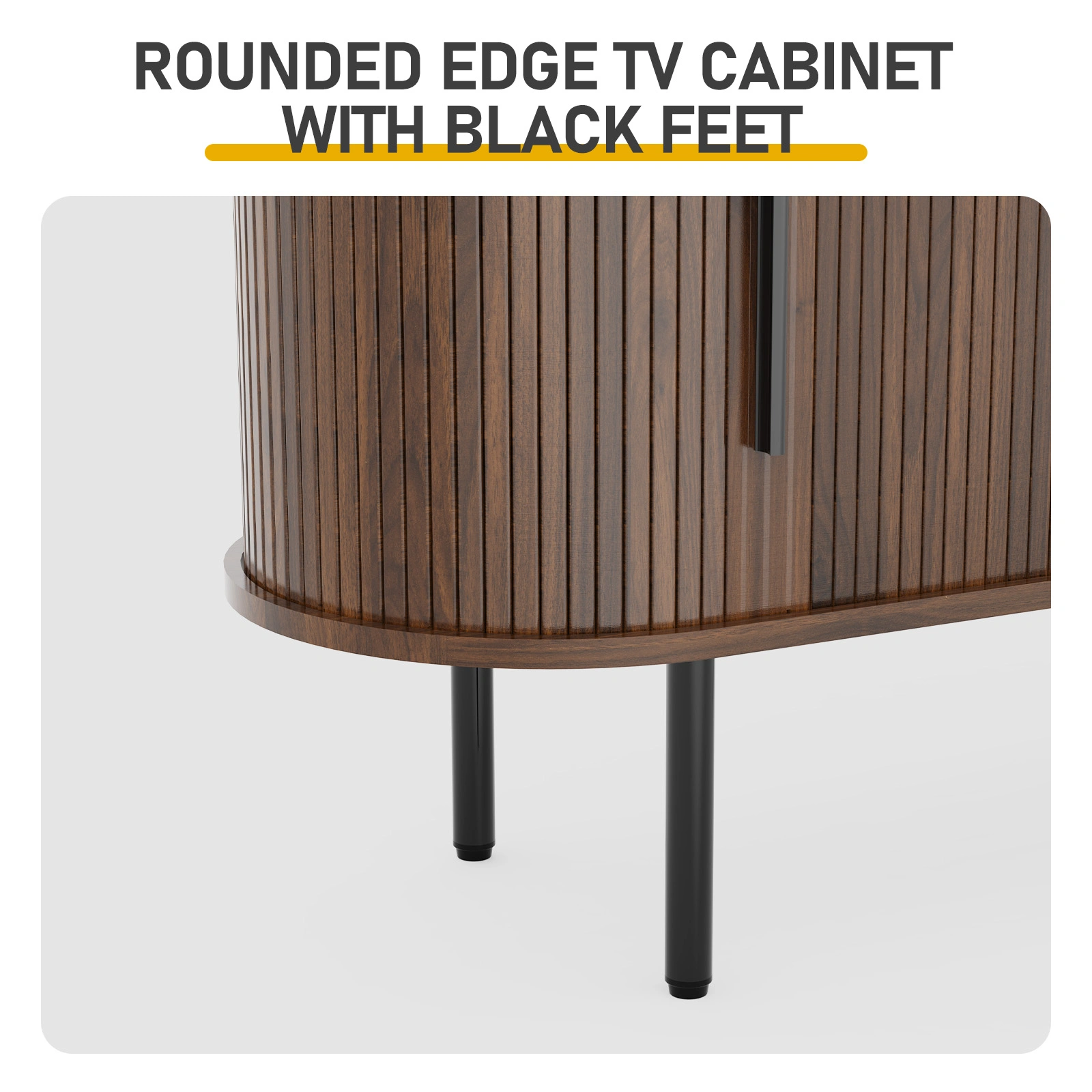 Walnut Embossed Particle Board TV Stand, Oval Tabletop 147×35×58cm, Modern Entertainment Center with Sliding Grid Doors, Media Console Cabinet for Living Room Bedroom view 8