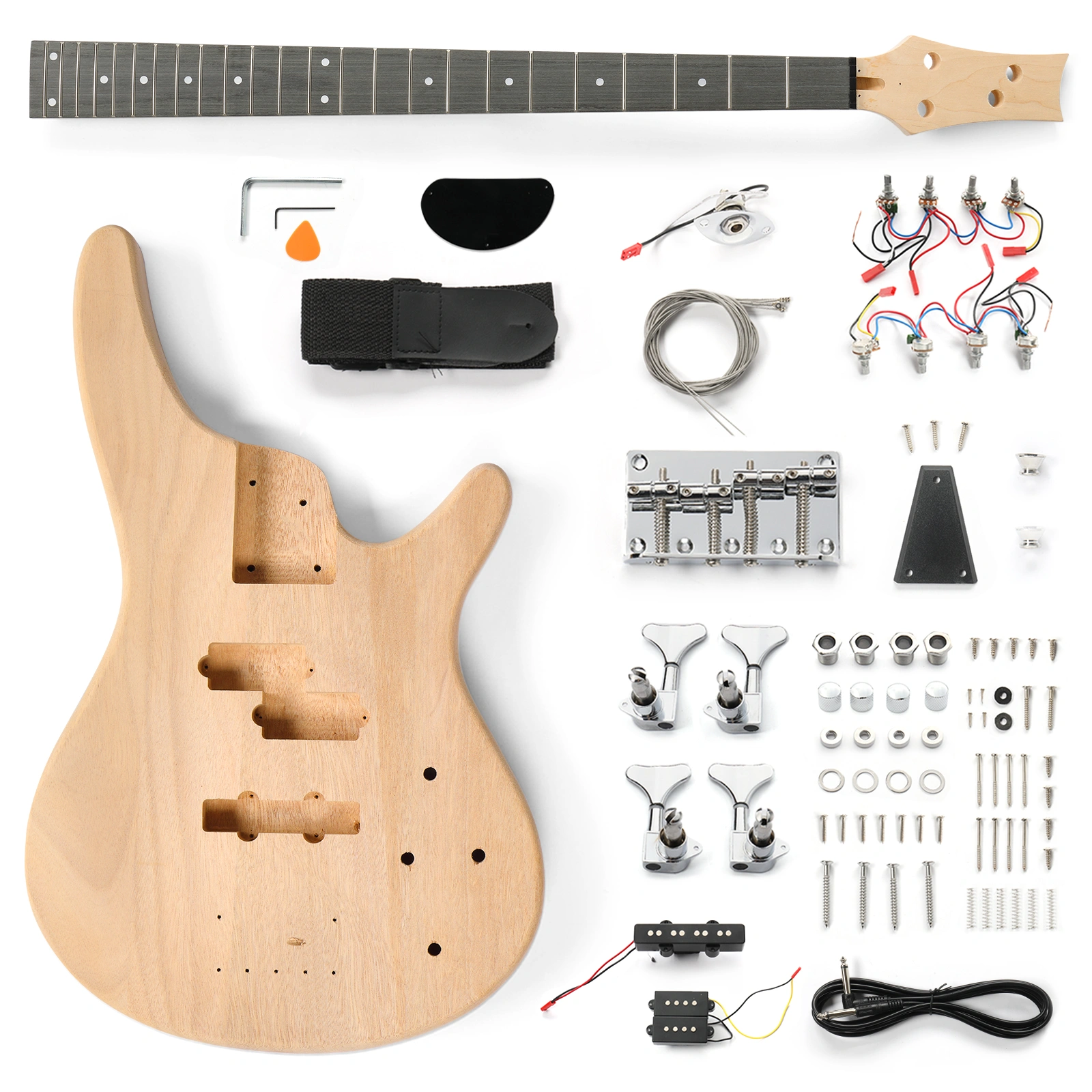 DIY 4 String IB Style Electric Bass Guitar Kits with Mahogany Body, Maple Neck and Accessories view 13