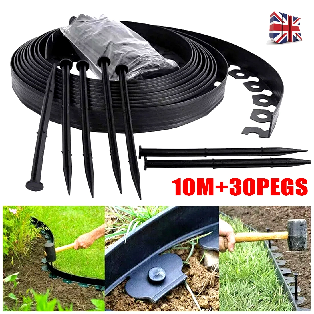 10m Garden Lawn Edging Strip Outdoor Boundary Border with 30 Fixing Nails view 2