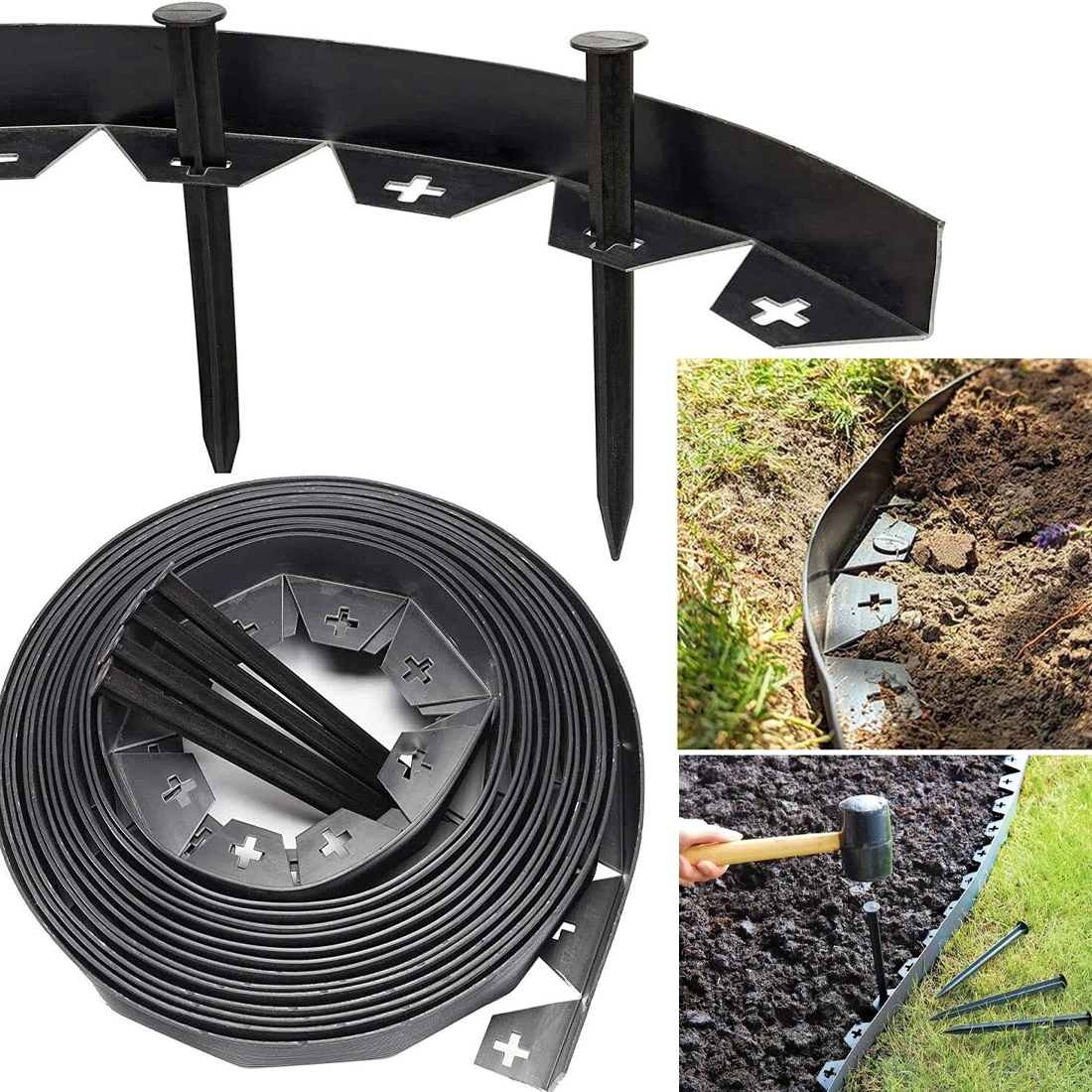 10m Garden Lawn Edging Strip Outdoor Boundary Border with 30 Fixing Nails view 4