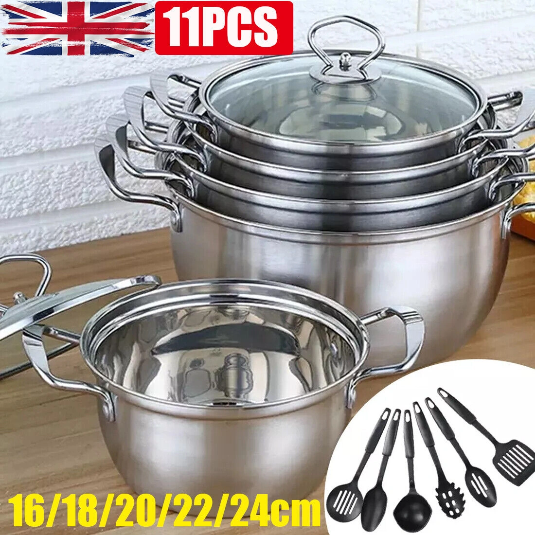 11-Piece Stainless Steel Induction Cookware Set, Non-Stick Pots and Pans with Lids, All Stove Compatible