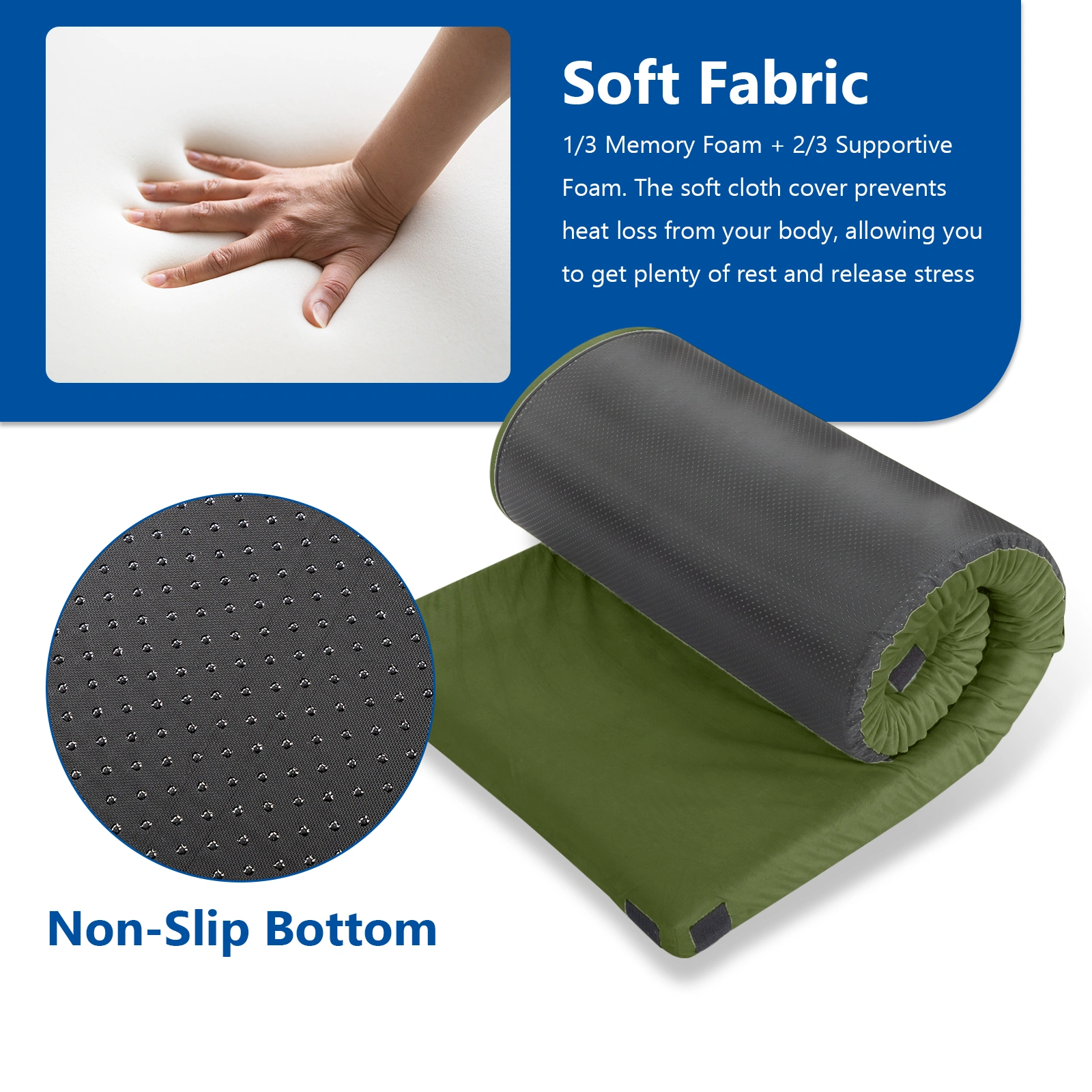 75"D x 30"W x 2.5"H sleeping mat for camping green view 16