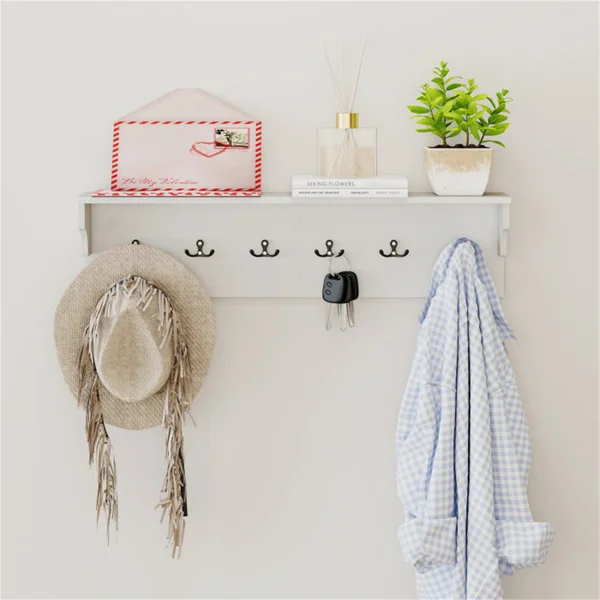 Wall Mount Coat Rack with Shelf - 31.5"x5.5"x8", 6 Hooks & 110LBS Capacity (White) view 2