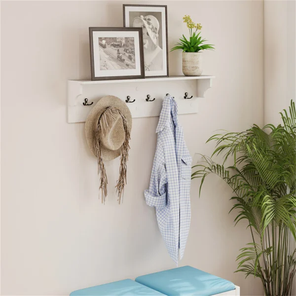 Wall Mount Coat Rack with Shelf - 31.5"x5.5"x8", 6 Hooks & 110LBS Capacity (White) view 3