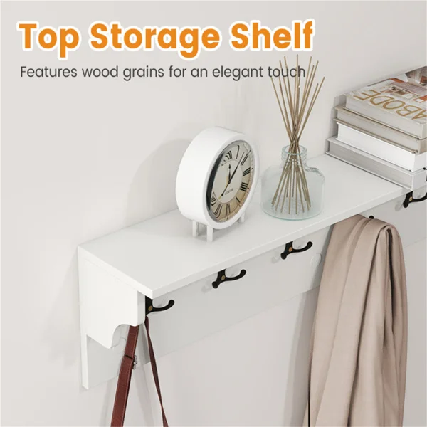 Wall Mount Coat Rack with Shelf - 31.5"x5.5"x8", 6 Hooks & 110LBS Capacity (White) view 6