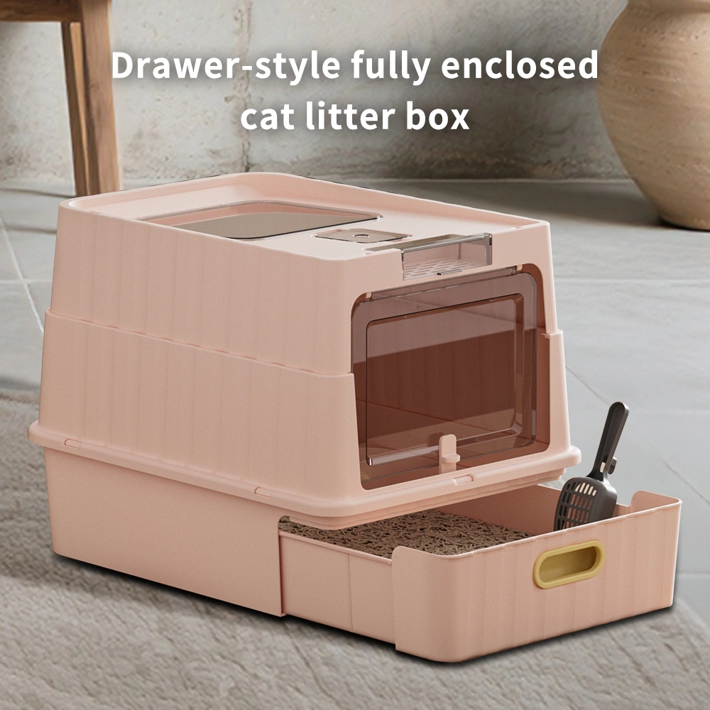 Simple drawer style pink cat litter box, humanized design, does not occupy household storage space