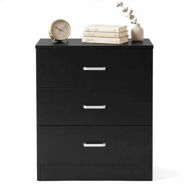 3-Drawer Chest with Textured Finish Drawer Dresser 22.05*12.99*25.98in Black view 2