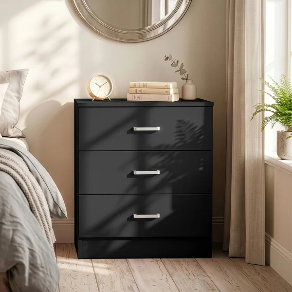 3-Drawer Chest with Textured Finish Drawer Dresser 22.05*12.99*25.98in Black
