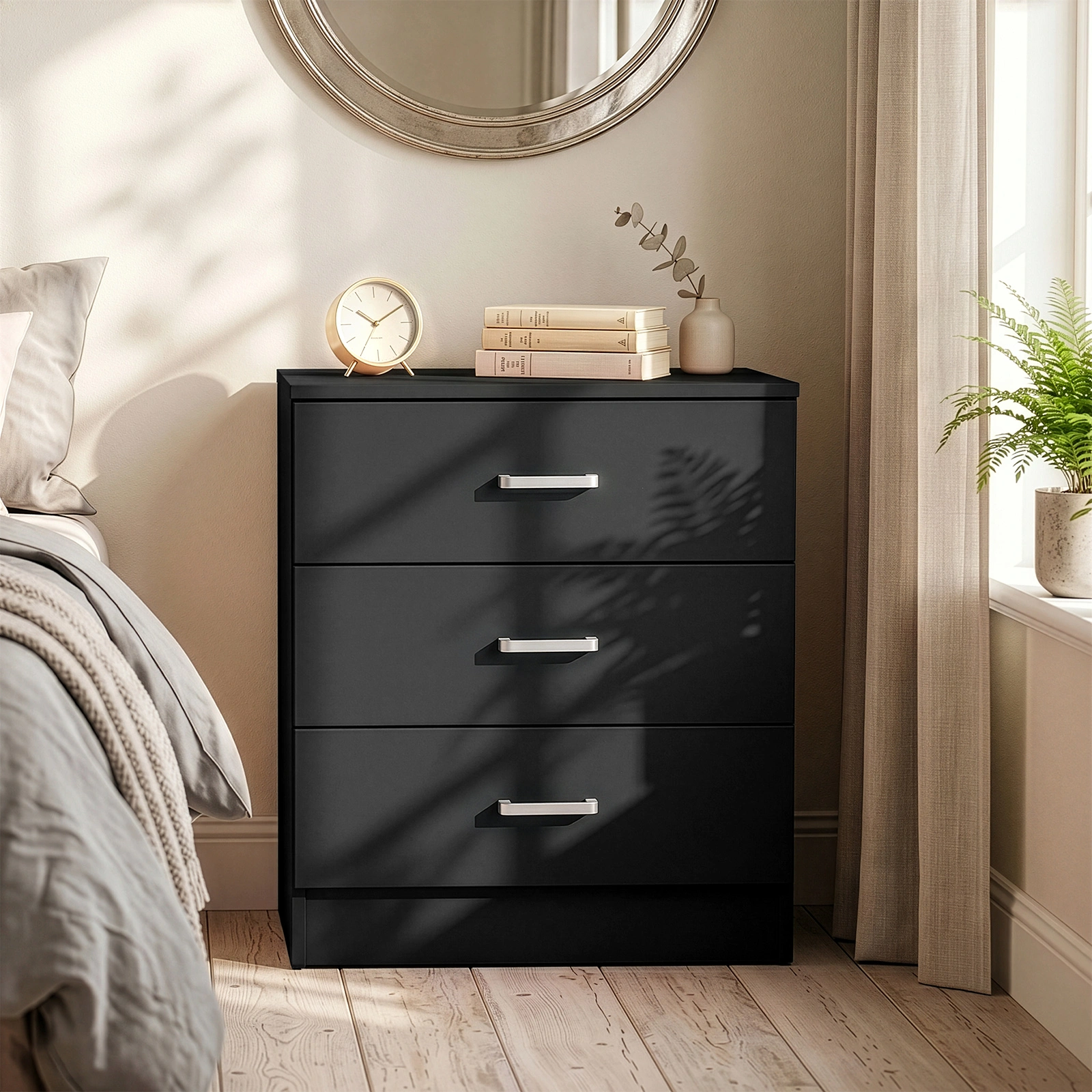 3-Drawer Chest with Textured Finish Drawer Dresser 22.05*12.99*25.98in Black