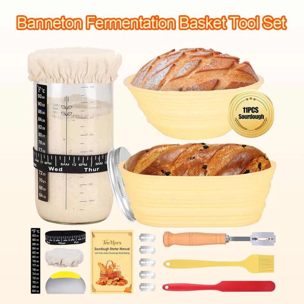 Sourdough Proofing Basket Set - Bread Fermentation Banneton with Cotton Liner for Artisan Dough Rising and Baking view 2