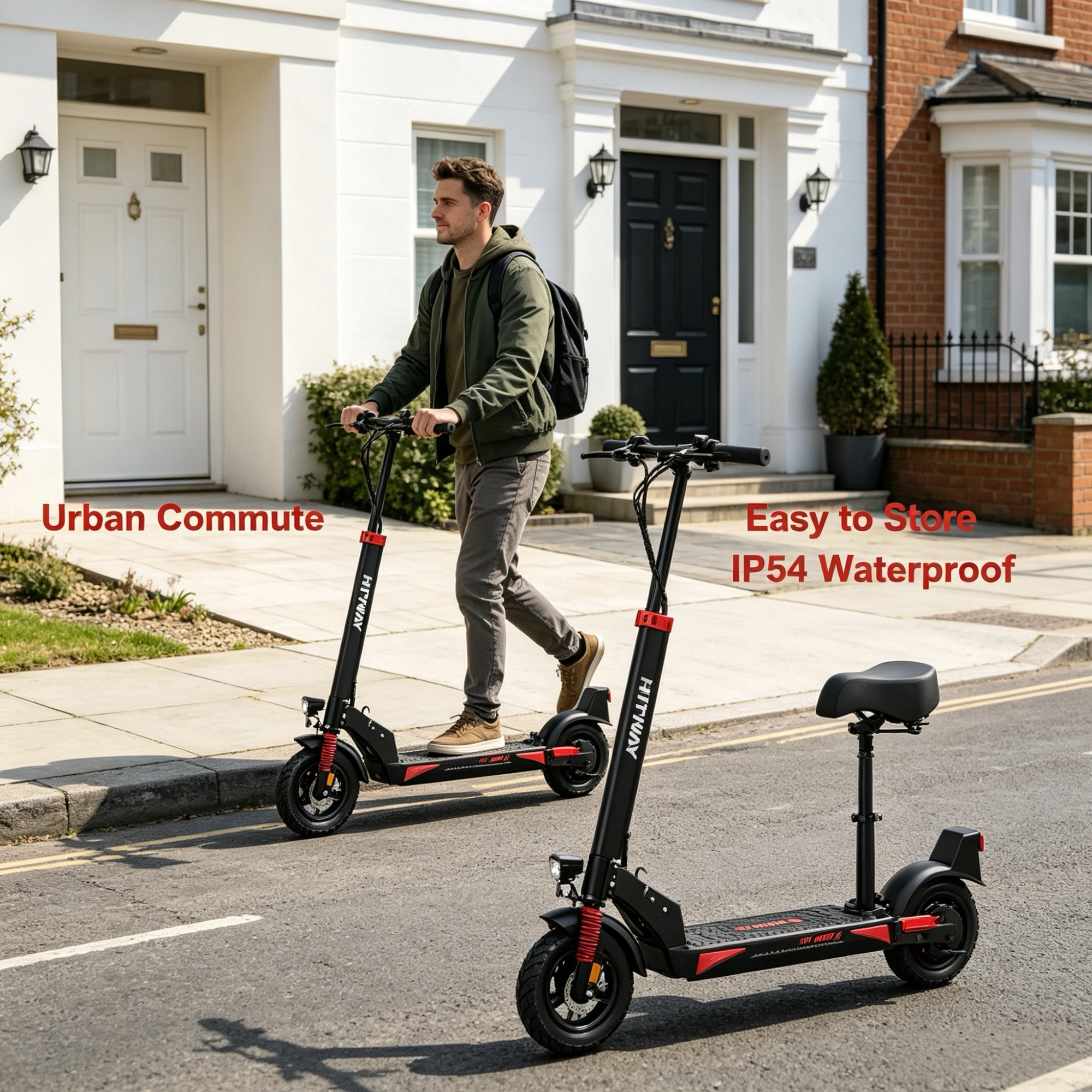 H9 Electric Scooter 500W Peak 48V 15.6Ah 10 Inch Vacuum Tire Foldable Adult E Scooter with Seat IP54 Waterproof UK Stock view 3