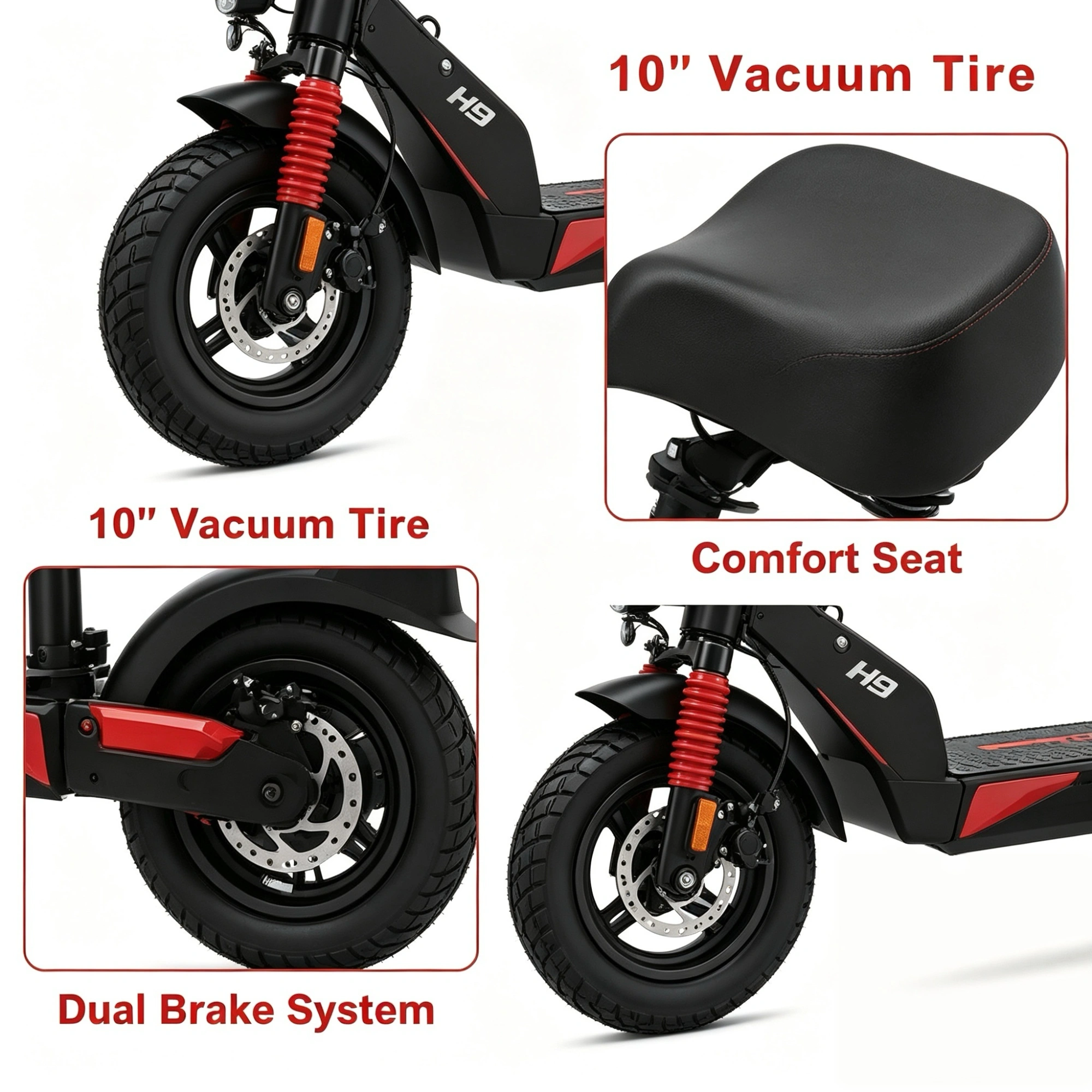 H9 Electric Scooter 500W Peak 48V 15.6Ah 10 Inch Vacuum Tire Foldable Adult E Scooter with Seat IP54 Waterproof UK Stock view 4