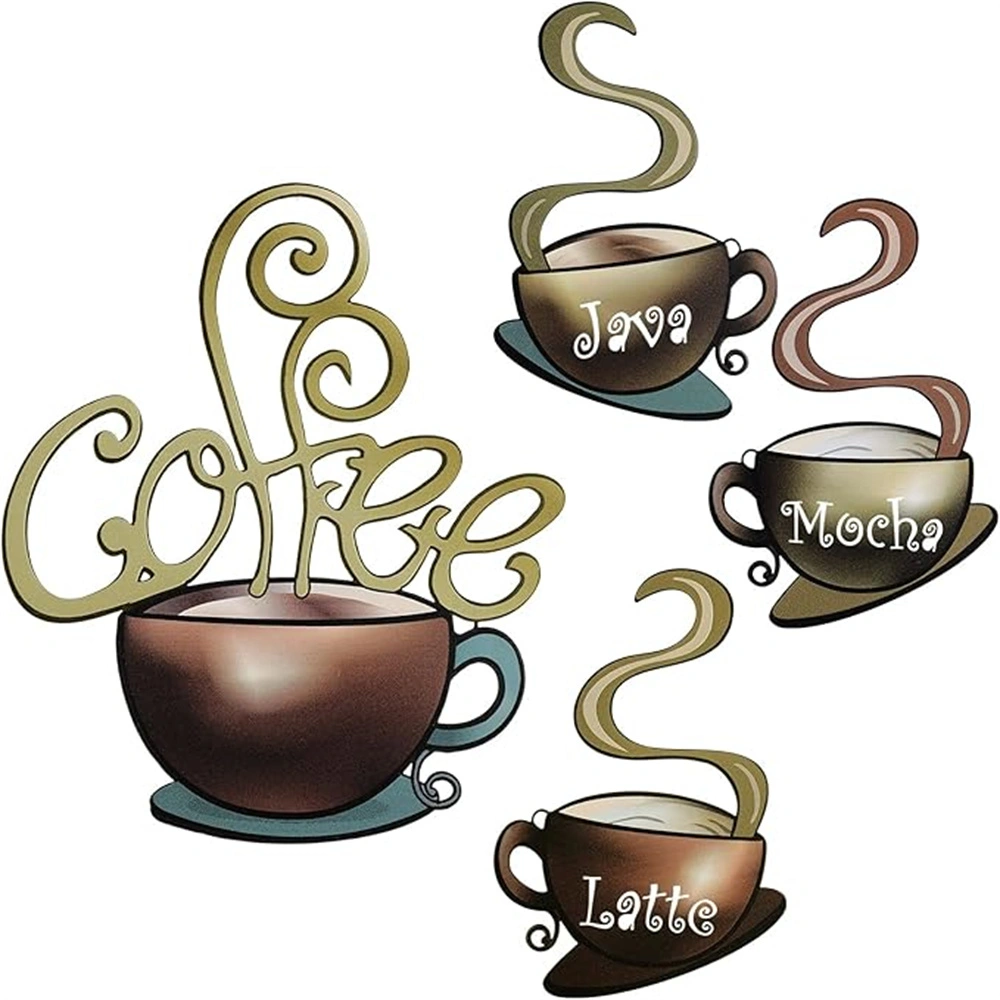 CIFbuy 4 pieces of metal coffee cup wall decorations - coffee bar decorations - wall art for coffee house themes - vintage coffee cup logos - items for kitchen decoration - decorations for stores, restaurants, lounges (pick-up available at TikTok, te