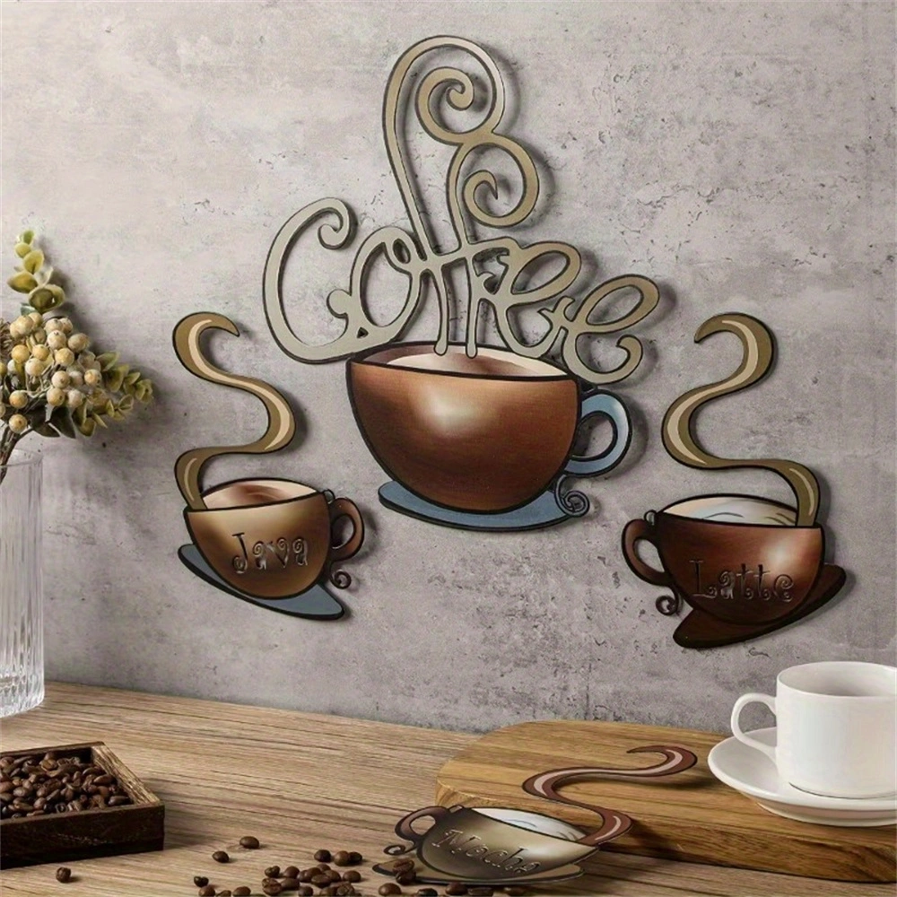 4 Pcs Metal Coffee Cup Wall Art Decor, Vintage Coffee Bar Signs, Kitchen Restaurant Cafe Lounges, Metal Coffee Cup Logos, Gift view 2