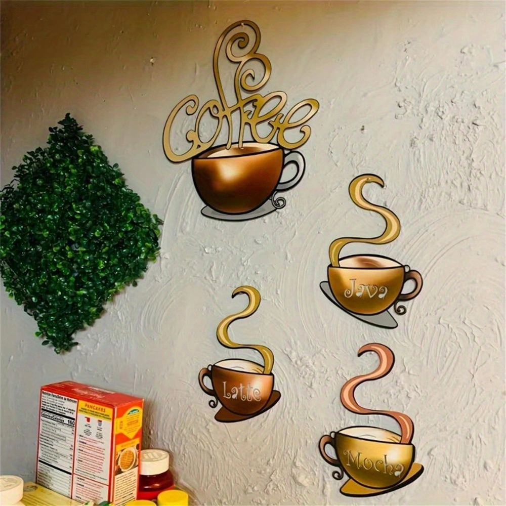 4 Pcs Metal Coffee Cup Wall Art Decor, Vintage Coffee Bar Signs, Kitchen Restaurant Cafe Lounges, Metal Coffee Cup Logos, Gift view 6