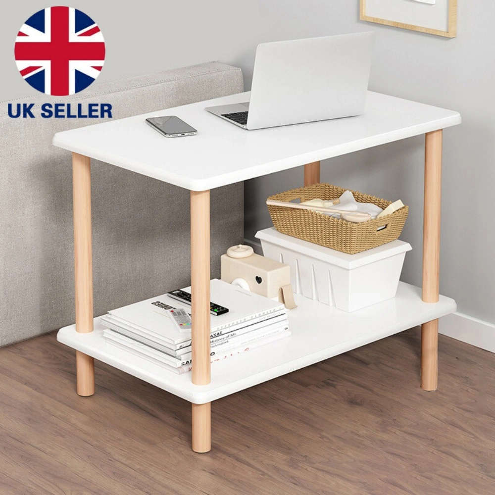 White Narrow End Table, Small Side Table Bedside Nightstand for Living Room UK view 2