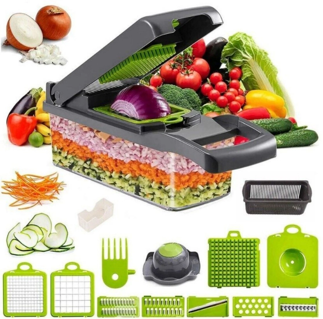 16-in-1 Vegetable Slicer Fruit Cutter Salad Chopper Onion Pepper Dicer Kitchen Tool