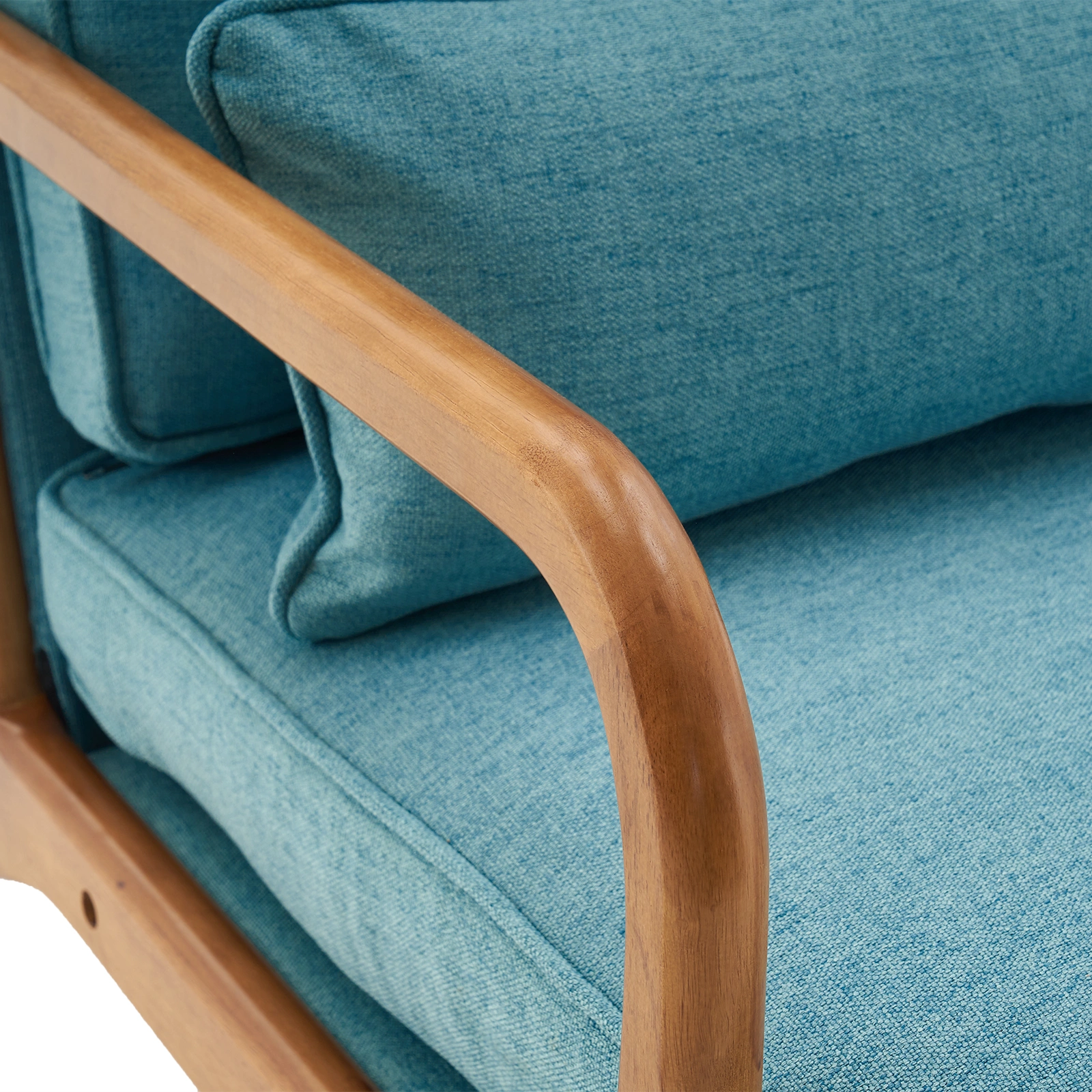 Teal Oak Armchair with Cushioned Seat and Wooden Arms, Mid-Century Indoor Lounge Chair with Upholstered Backrest and Comfortable Seating view 4