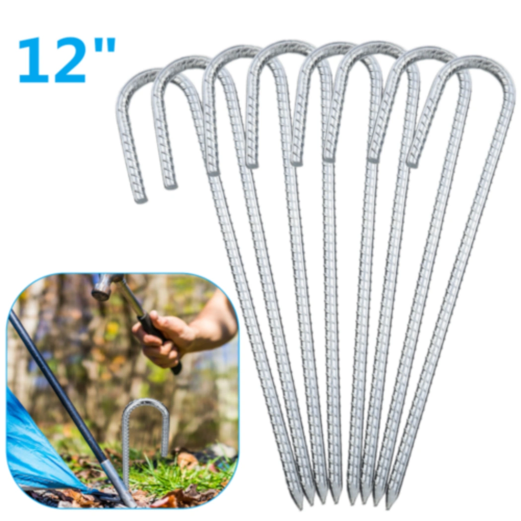 8PCS Heavy Duty Trampoline Wind Stakes J-Shaped Metal Ground Anchors Tent Pegs