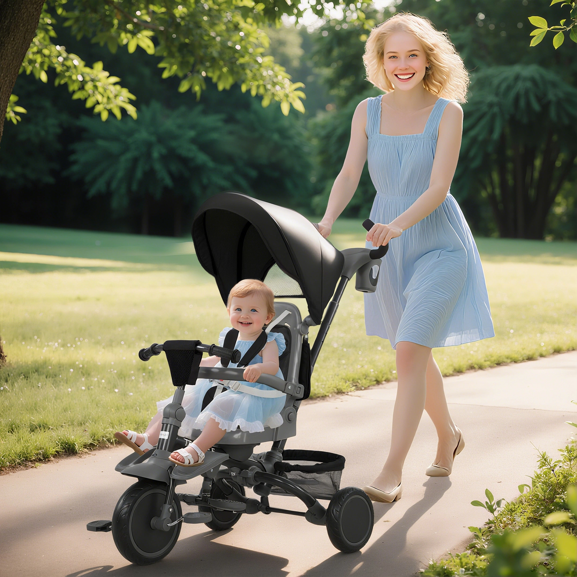 Kids Trike for Toddlers with Adjustable Backrest, 3-Wheel Balance Bike Rider Scooter