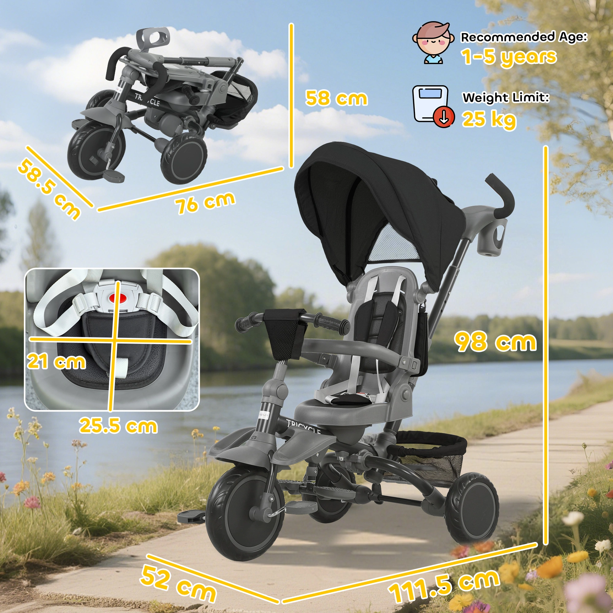 Kids Trike for Toddlers with Adjustable Backrest, 3-Wheel Balance Bike Rider Scooter view 4