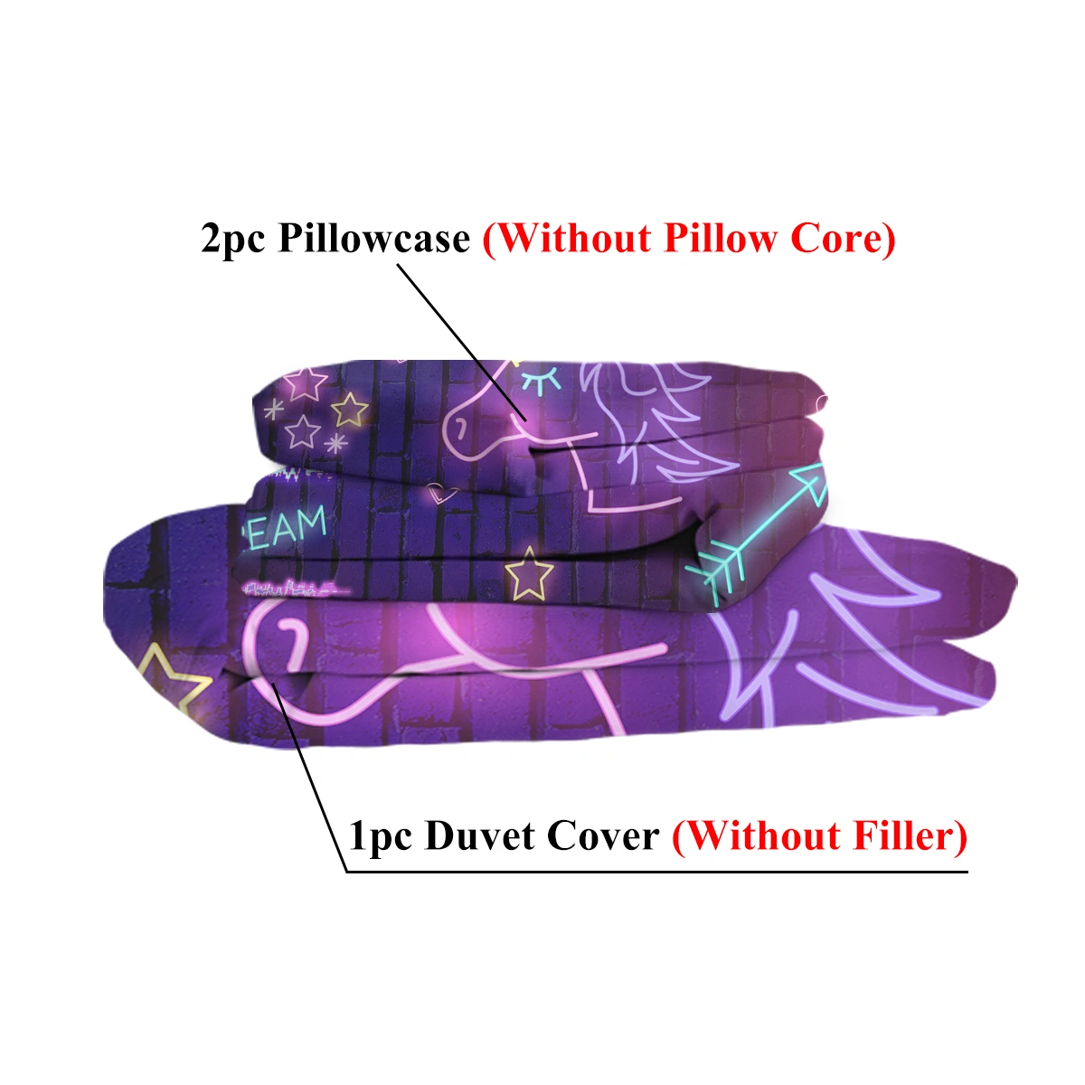 Star Unicorn 3 Piece Duvet Cover Set - Neon Black Unicorn Print Double Bedding Set view 5