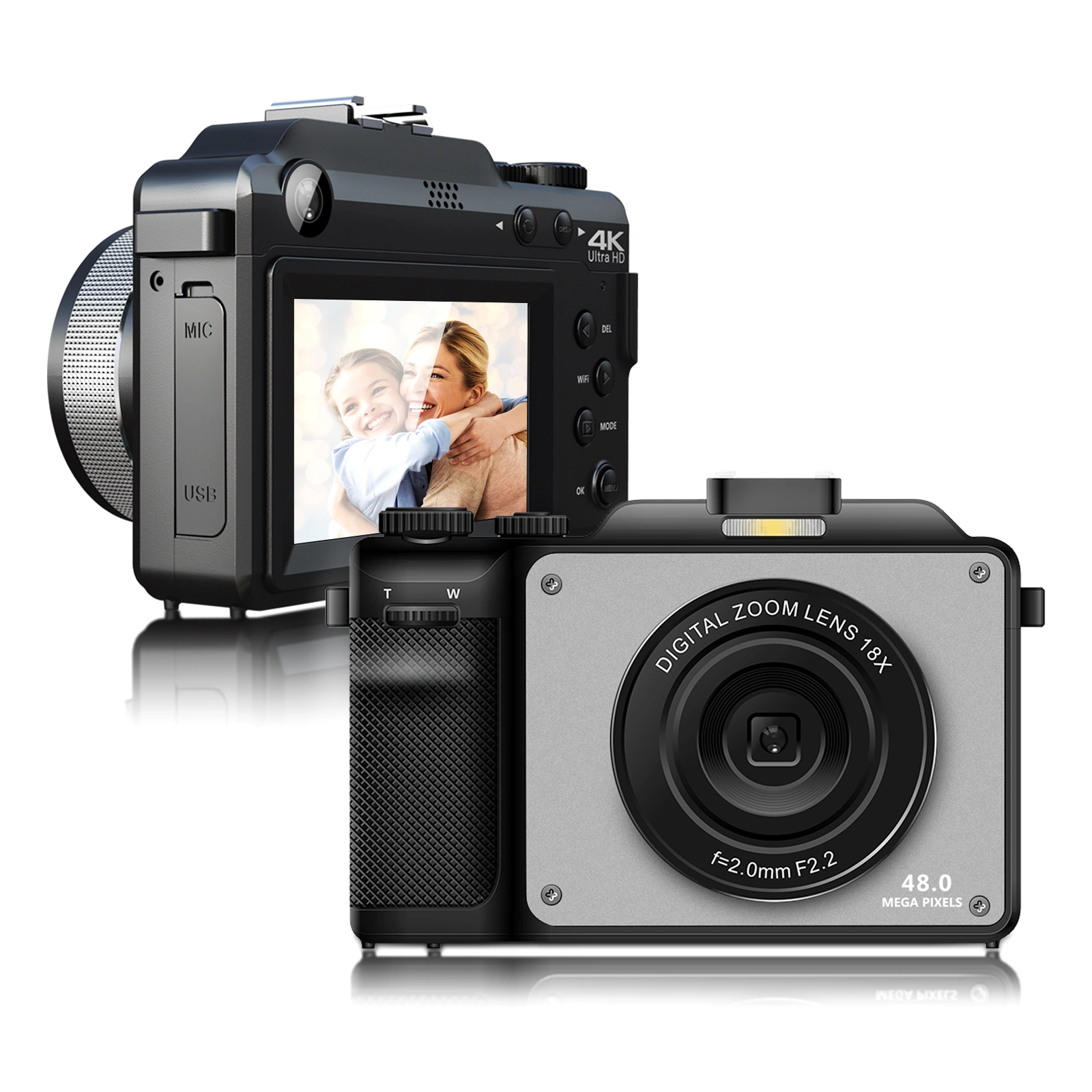 48MP HD 1080P Digital Camera Dual Front Rear Cameras Anti-Shake Auto Focus 3.0" LCD Compact Camera