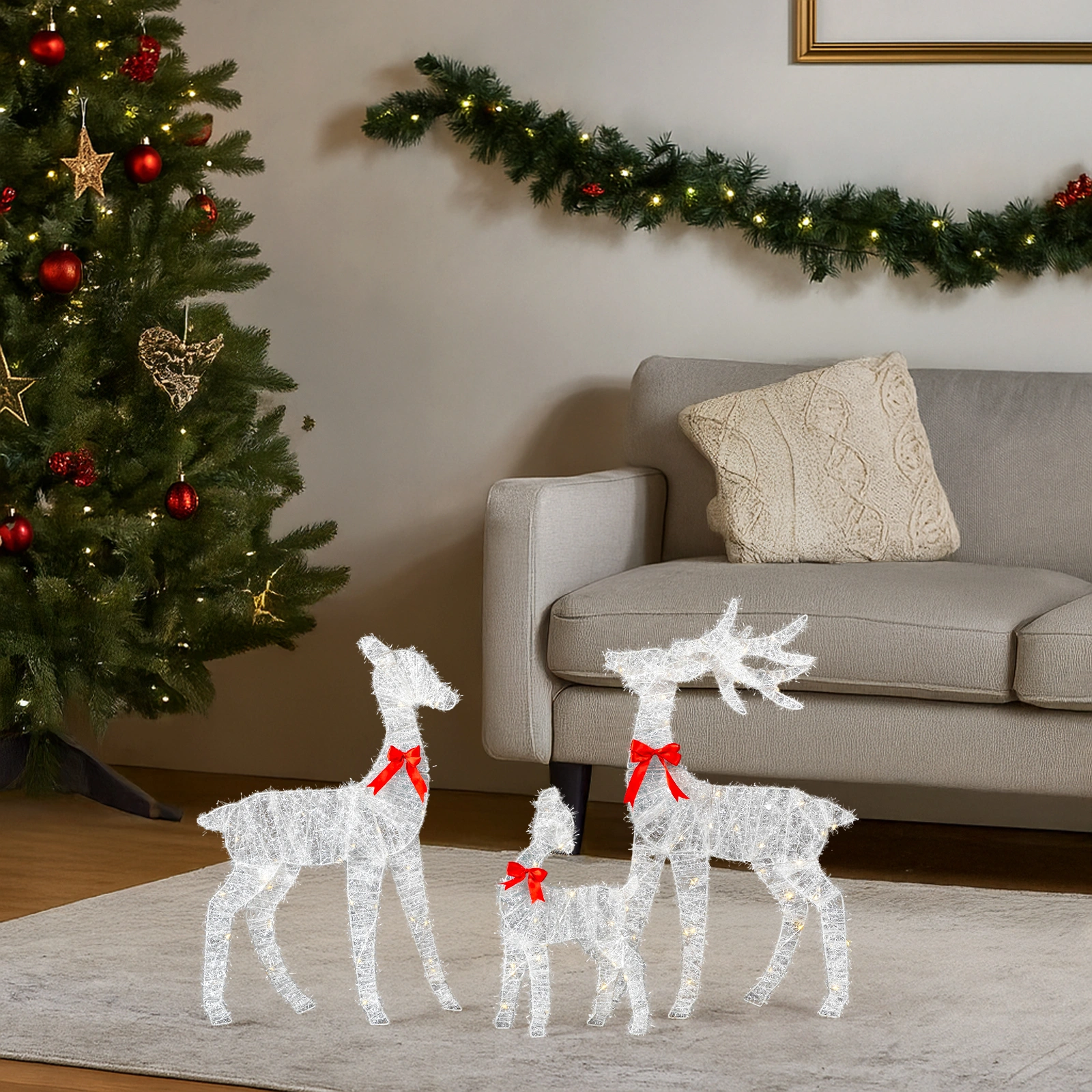 Christmas Reindeer Family Set of 3, 2.4ft Pre-lit 110 LED Warm White Tinsel Deer Outdoor Decor, Weatherproof White Holiday Yard Art view 10