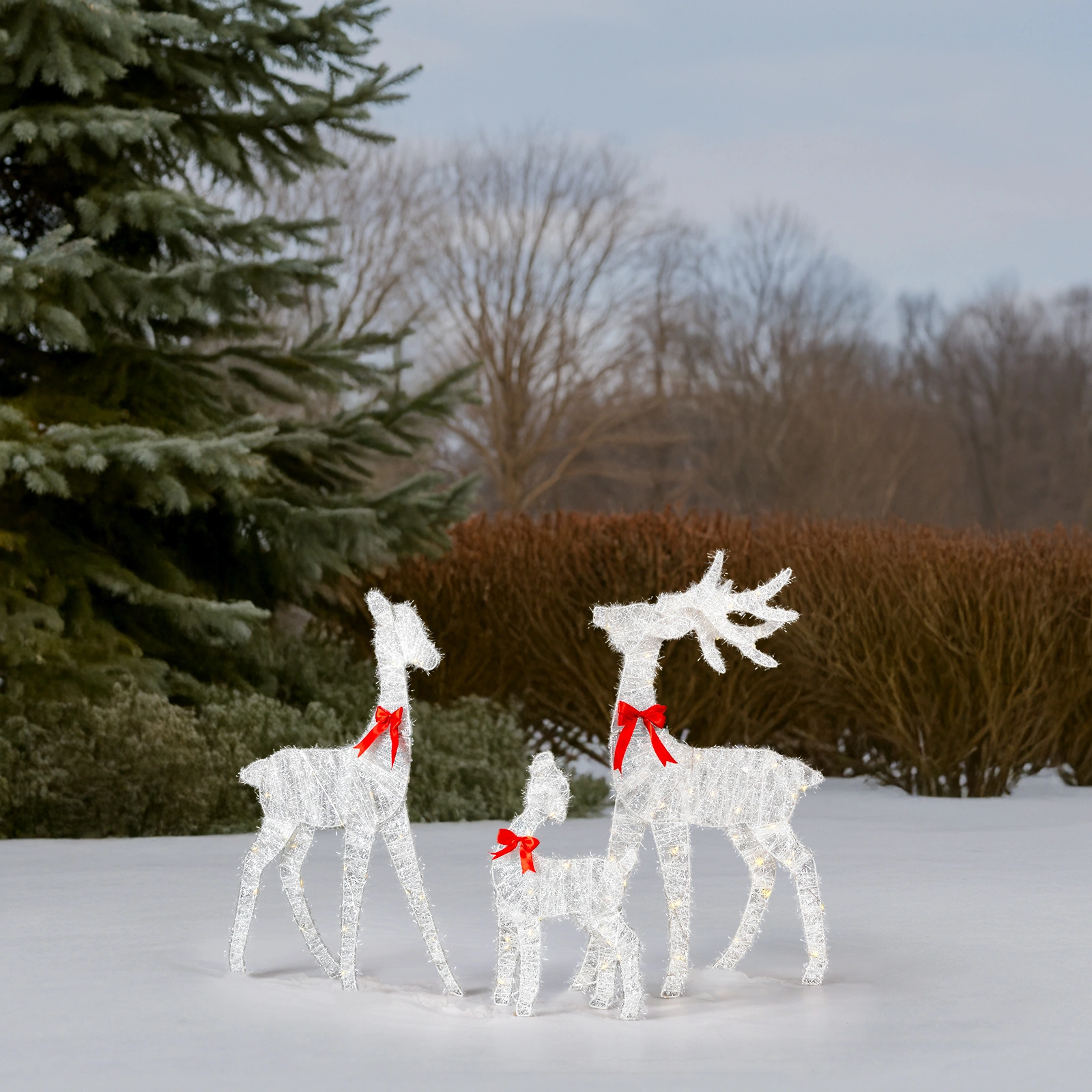 Christmas Reindeer Family Set of 3, 2.4ft Pre-lit 110 LED Warm White Tinsel Deer Outdoor Decor, Weatherproof White Holiday Yard Art view 11