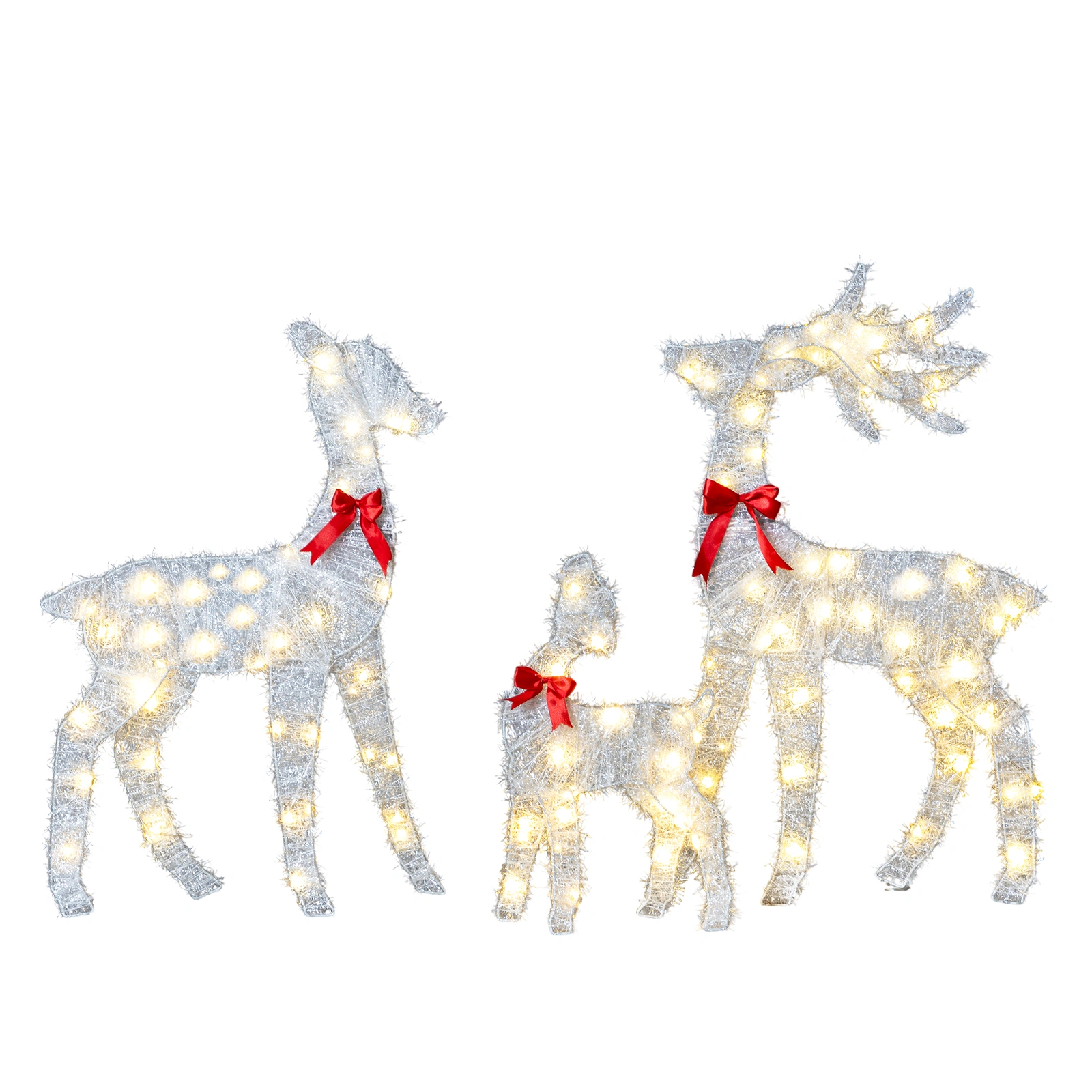 Christmas Reindeer Family Set of 3, 2.4ft Pre-lit 110 LED Warm White Tinsel Deer Outdoor Decor, Weatherproof White Holiday Yard Art view 15