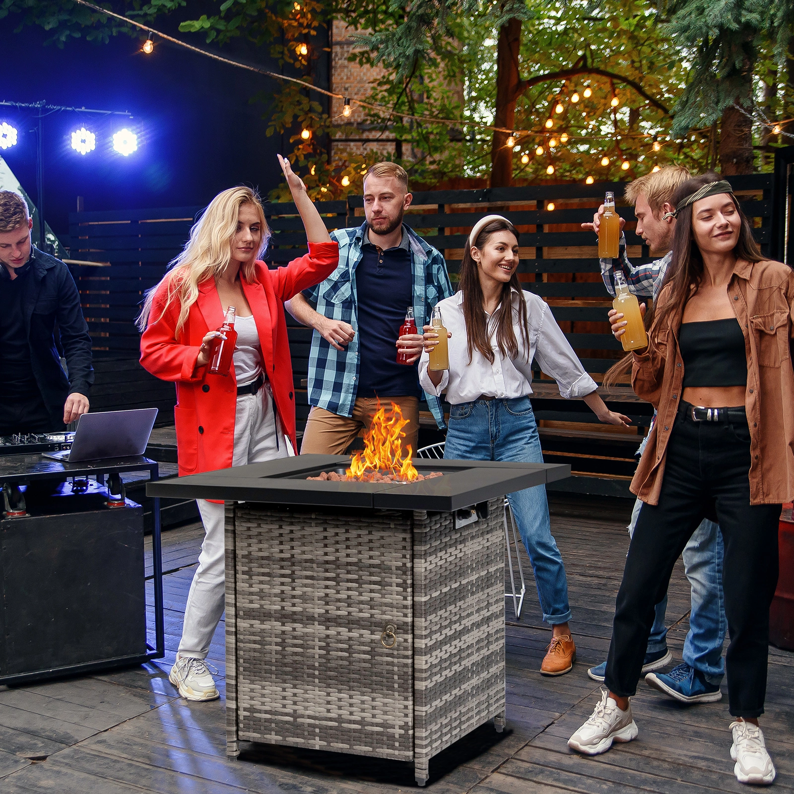 28-Inch Fire Table, 50000 BTU Gas Firepit with Volcanic Stone Black view 11