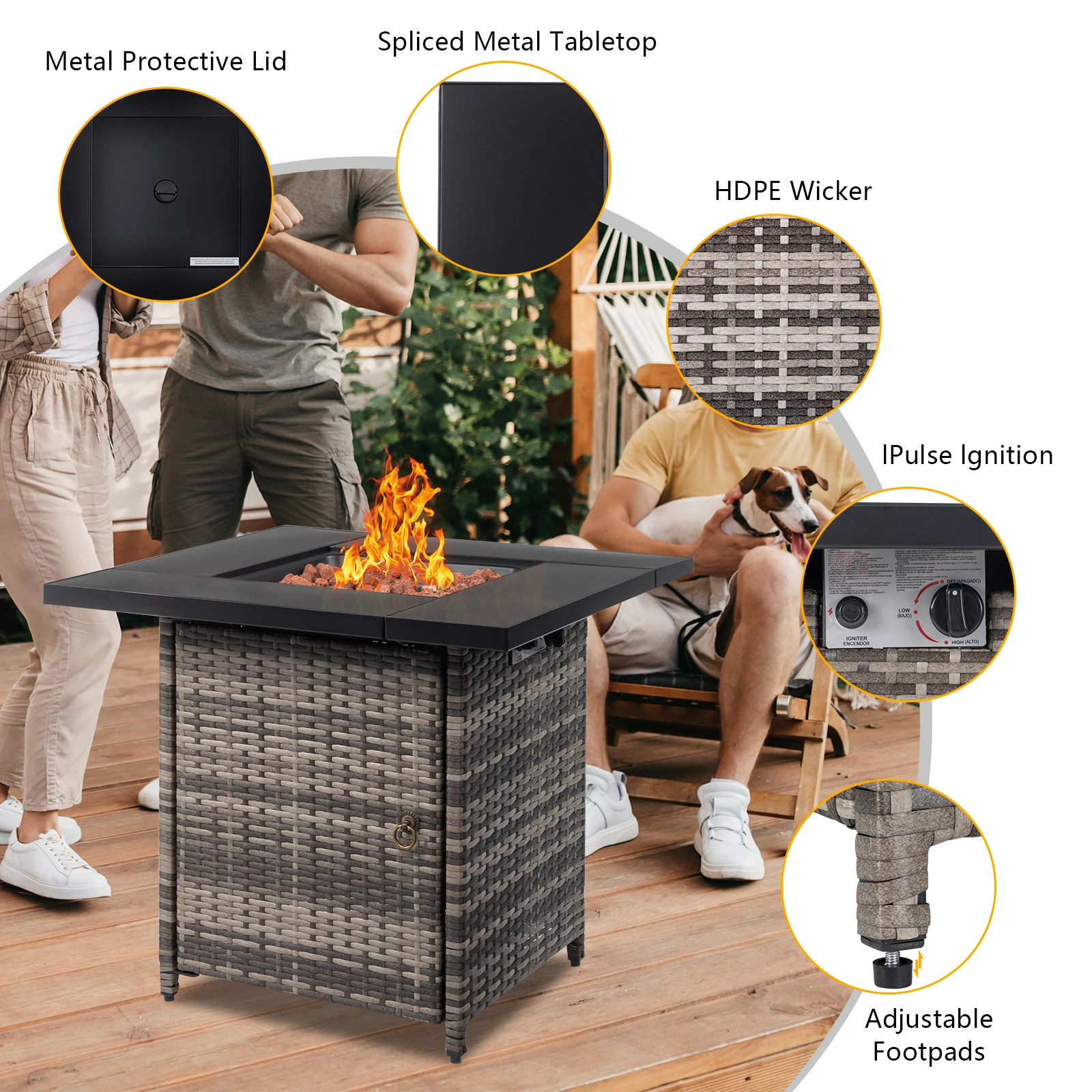 28-Inch Fire Table, 50000 BTU Gas Firepit with Volcanic Stone Black view 5