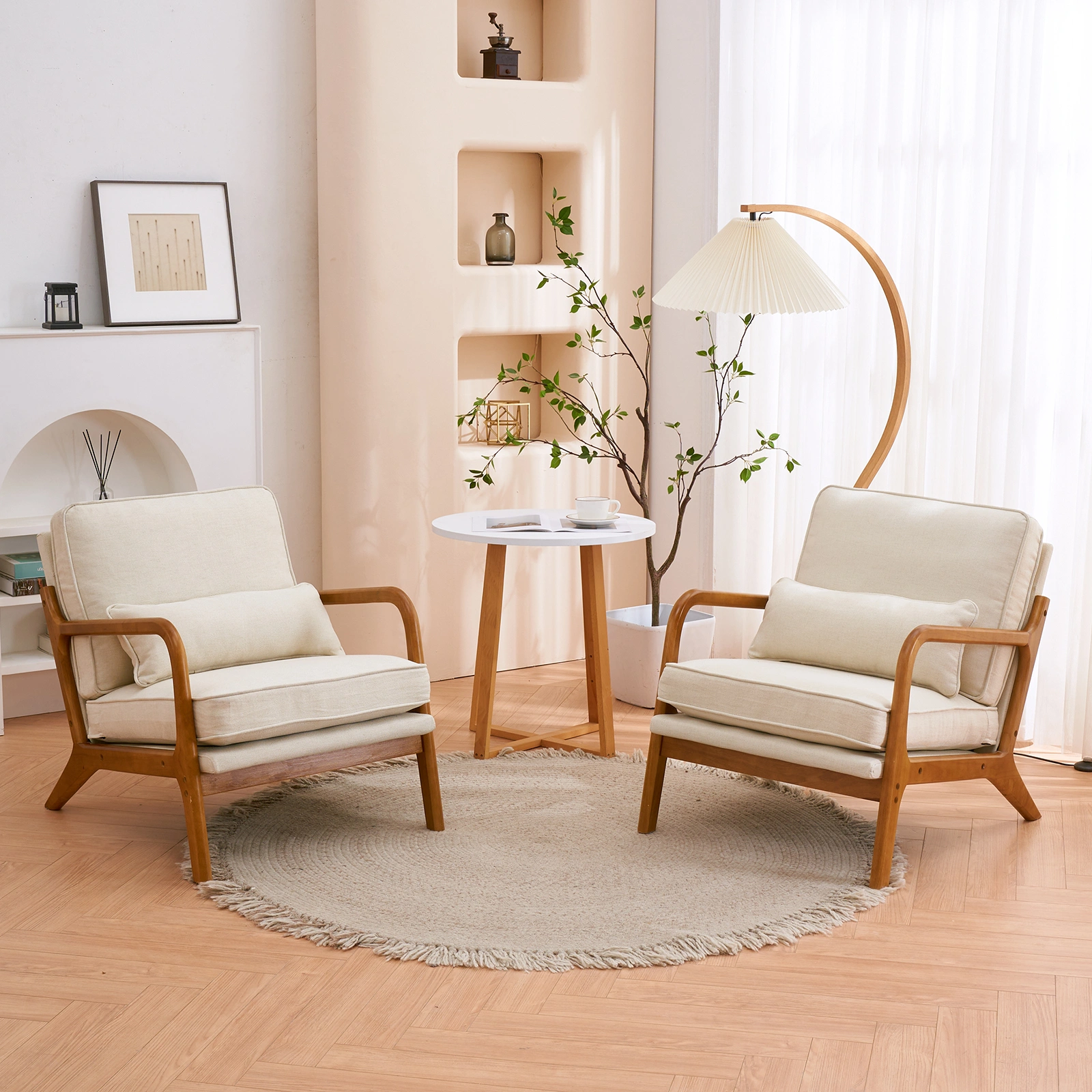 Oak Armrest Oak Upholstered Single Lounge Chair Indoor Lounge Chair Off-White view 19
