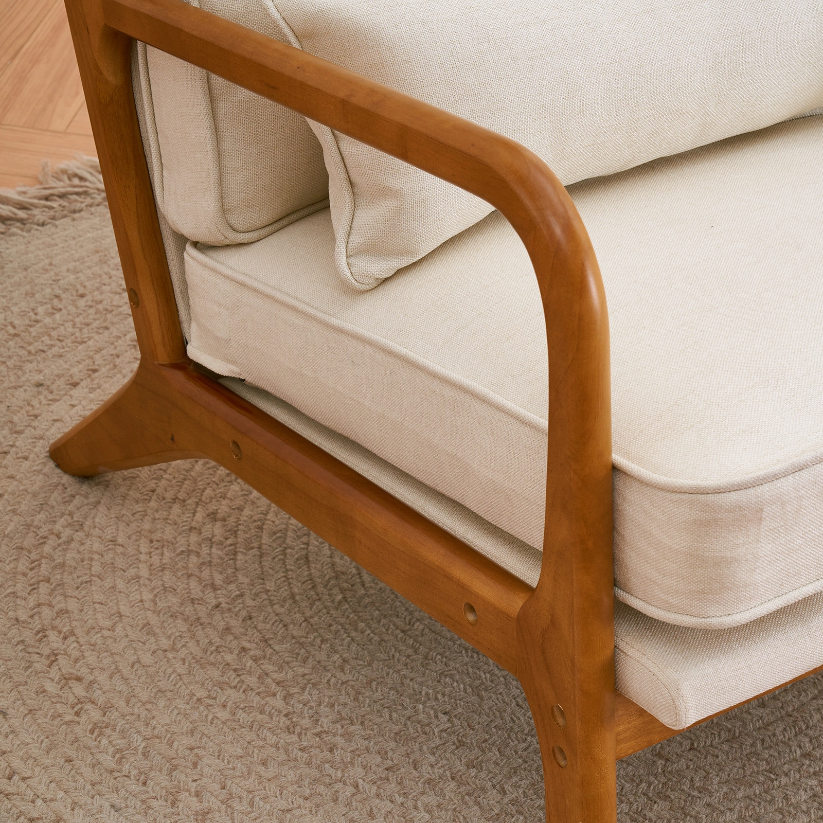 Oak Armrest Oak Upholstered Single Lounge Chair Indoor Lounge Chair Off-White view 27