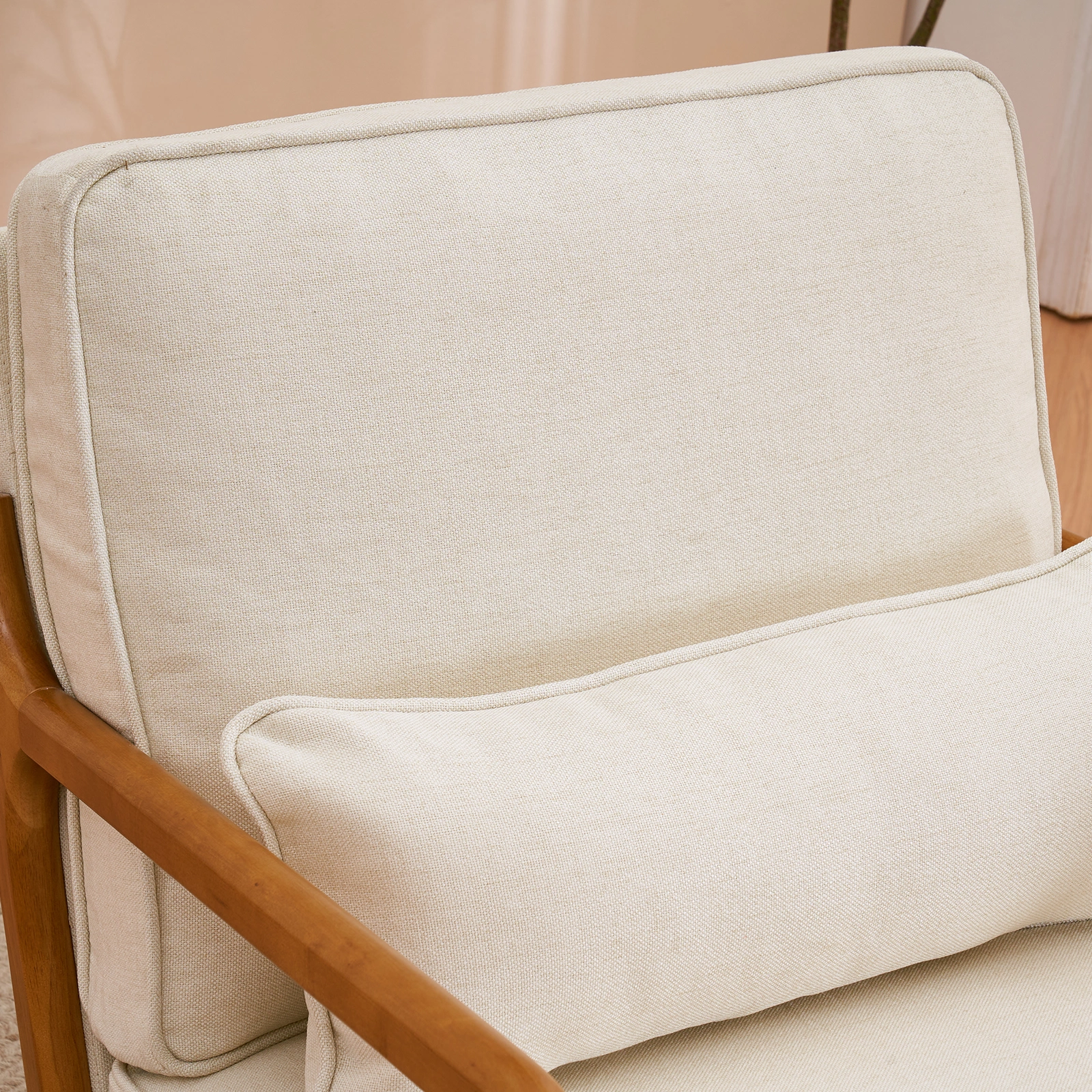 Oak Armrest Oak Upholstered Single Lounge Chair Indoor Lounge Chair Off-White view 29