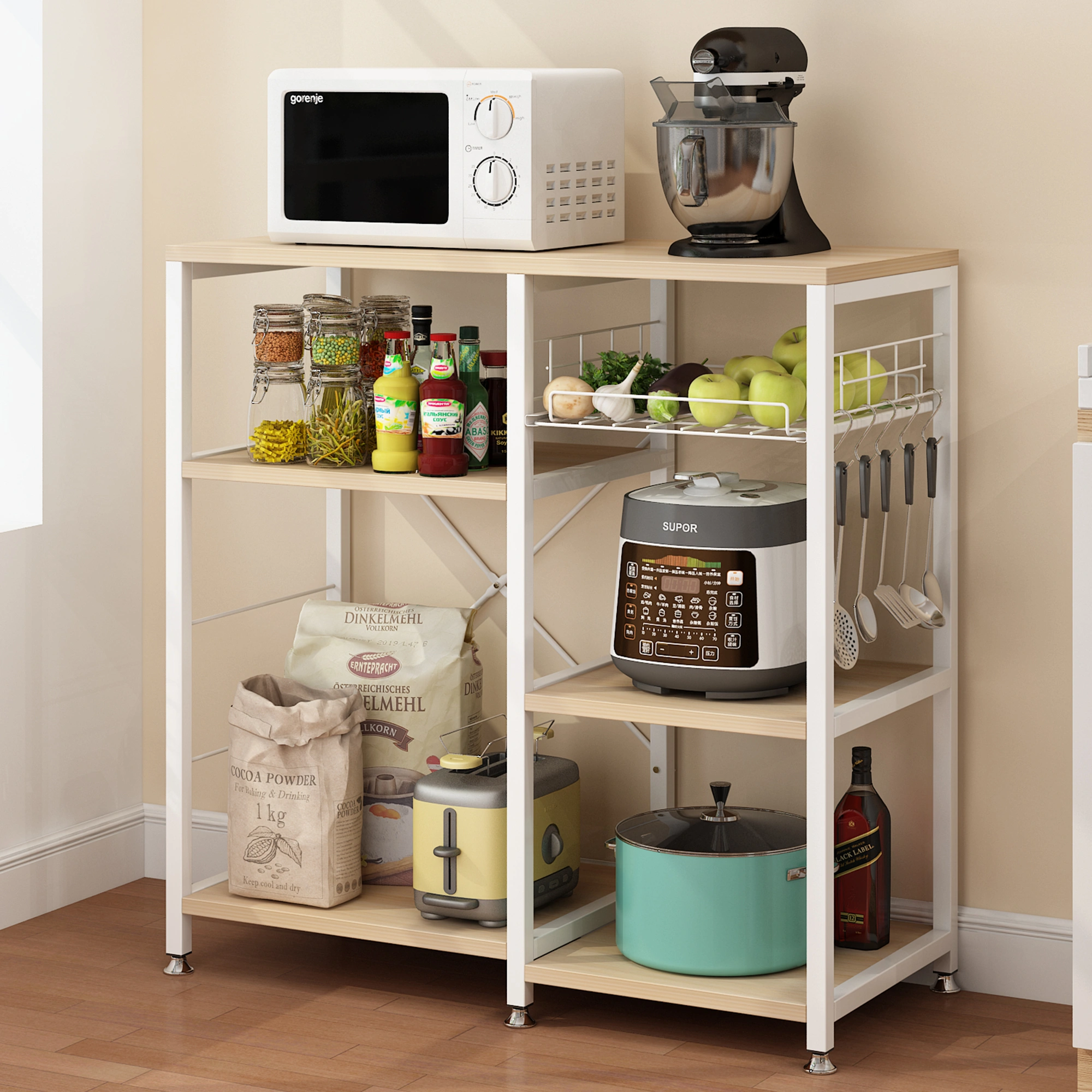 3-Tier Kitchen Baker's Rack Utility Microwave Oven Stand Storage Cart Workstation Shelf White Oak