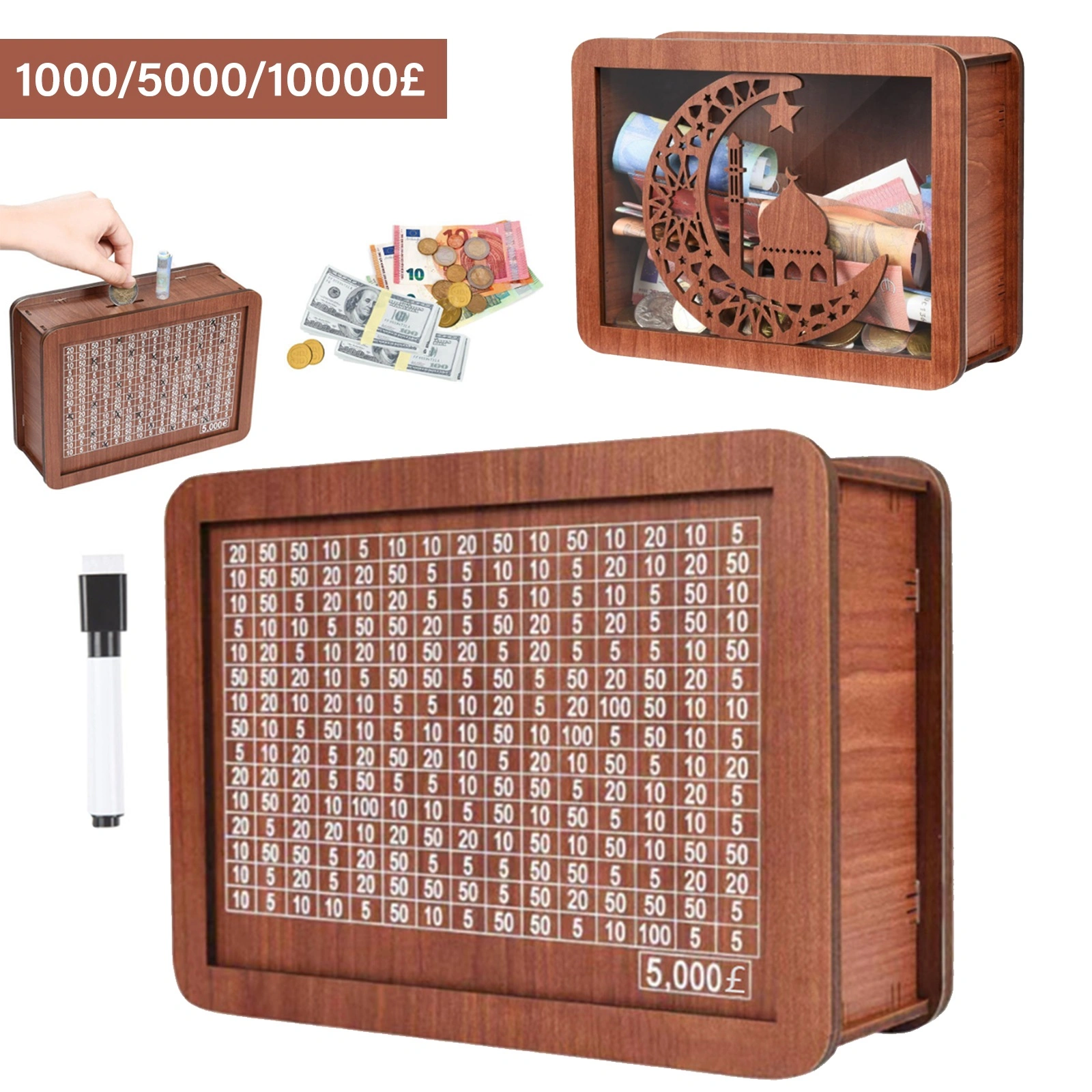 Wooden Cash Vault Savings Box with Countdown Timer, Vintage Money Box, Decorative Wooden Money Bank for Kids & Adults view 2