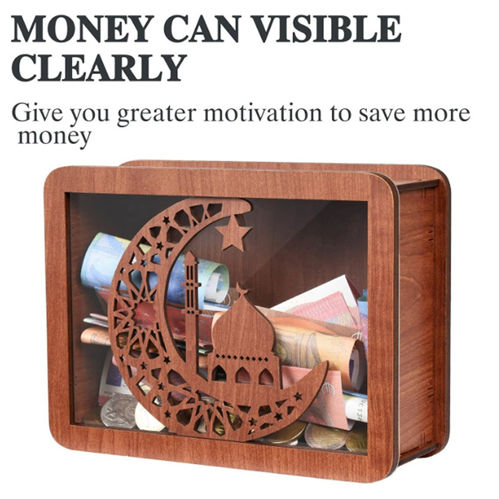 Wooden Cash Vault Savings Box with Countdown Timer, Vintage Money Box, Decorative Wooden Money Bank for Kids & Adults view 3