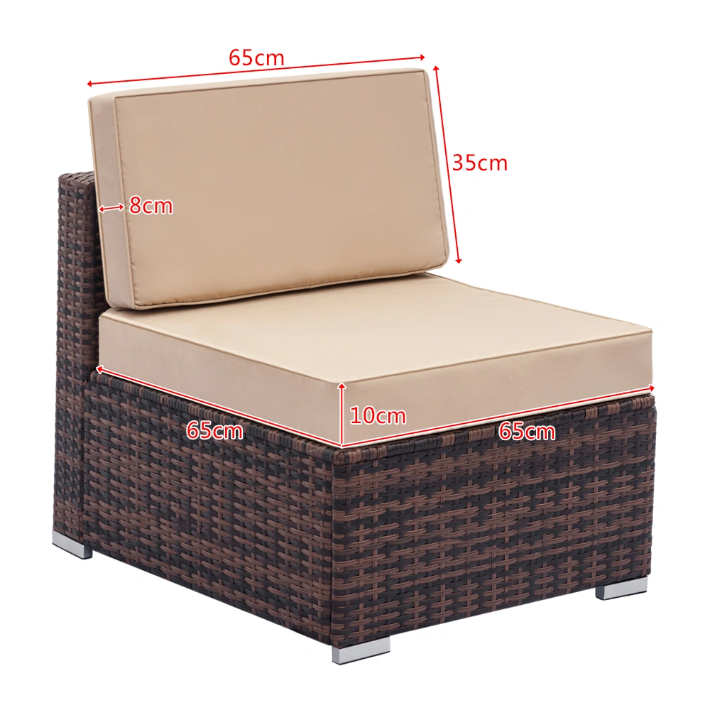Woven Rattan Sofa Set - 7-Piece Patio Furniture with 2 Corner Sofas, 4 Single Sofas, Coffee Table, Brown Gradient Cushions view 2