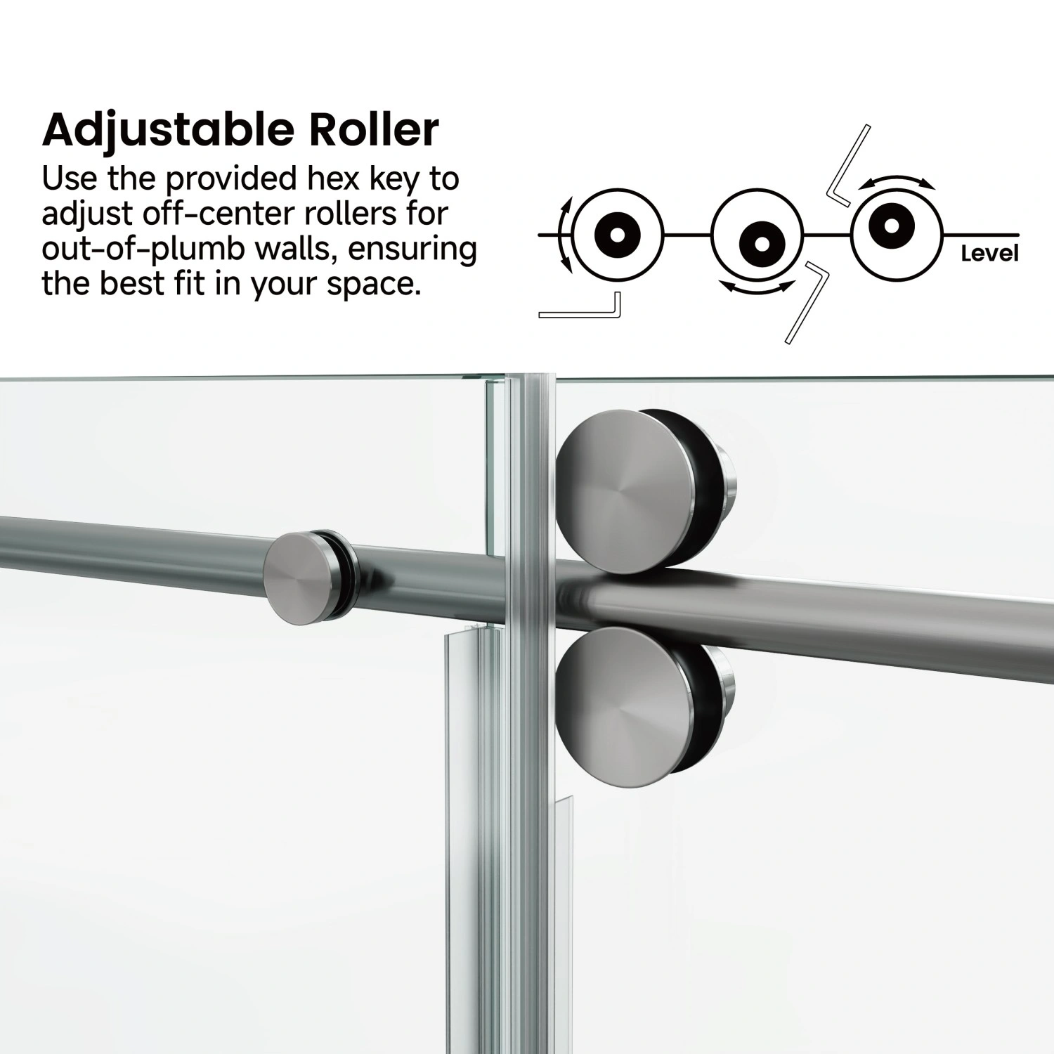 60x76 Inch Frameless Fixed & Sliding Shower Door - 3/8" (10mm) SGCC Tempered Glass, Clear, Stainless Steel Round Tube Hardware view 4