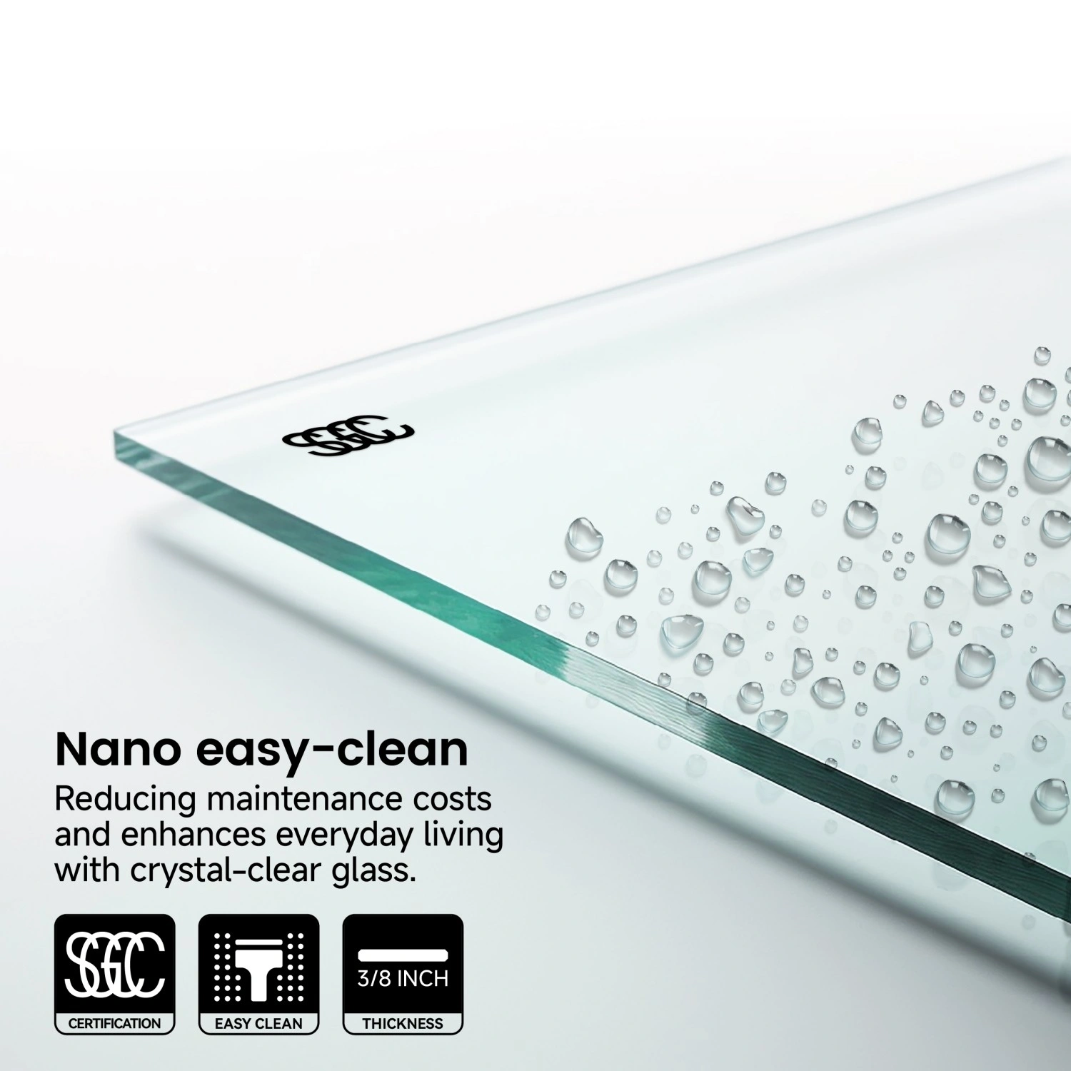 60x76 Inch Frameless Fixed & Sliding Shower Door - 3/8" (10mm) SGCC Tempered Glass, Clear, Stainless Steel Round Tube Hardware view 7
