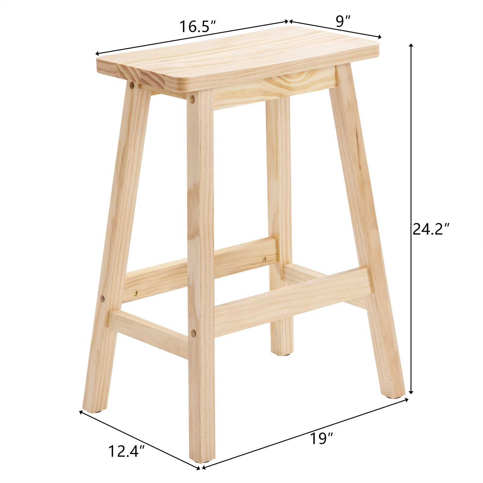 Set of 2 Saddle Seat Counter Stools, 24 Inch Wood Bar Stools for Dining Room Kitchen Pub Chair, Wood Color view 2
