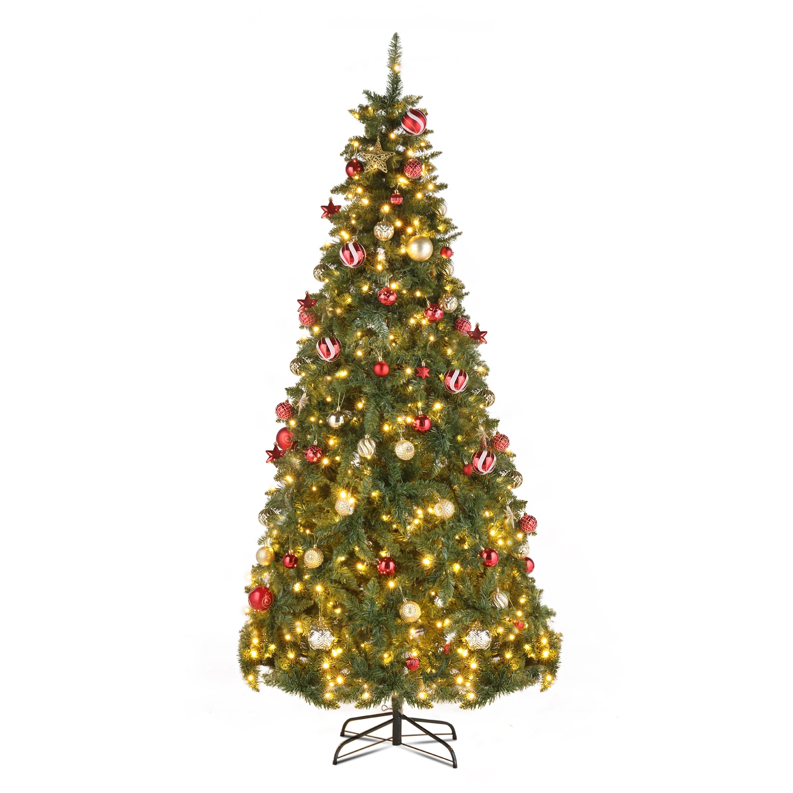 5ft Pre-Lit Christmas Tree, 600 Warm White LED Lights, 8 Modes, 1200 Branches, Green PVC Artificial Xmas Tree