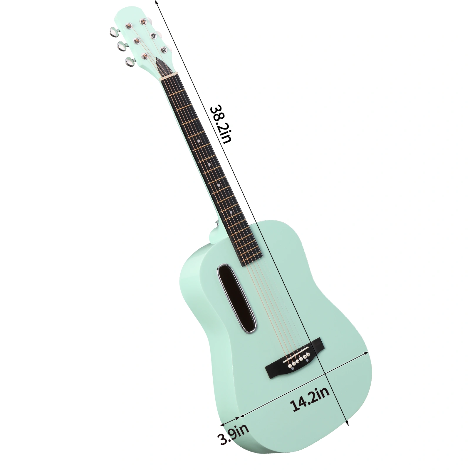 38" Acoustic Guitar for Beginners, H Body Basswood Folk Guitar, Mint Green 6-String Student Guitar w/ Case, Picks & Strap view 2